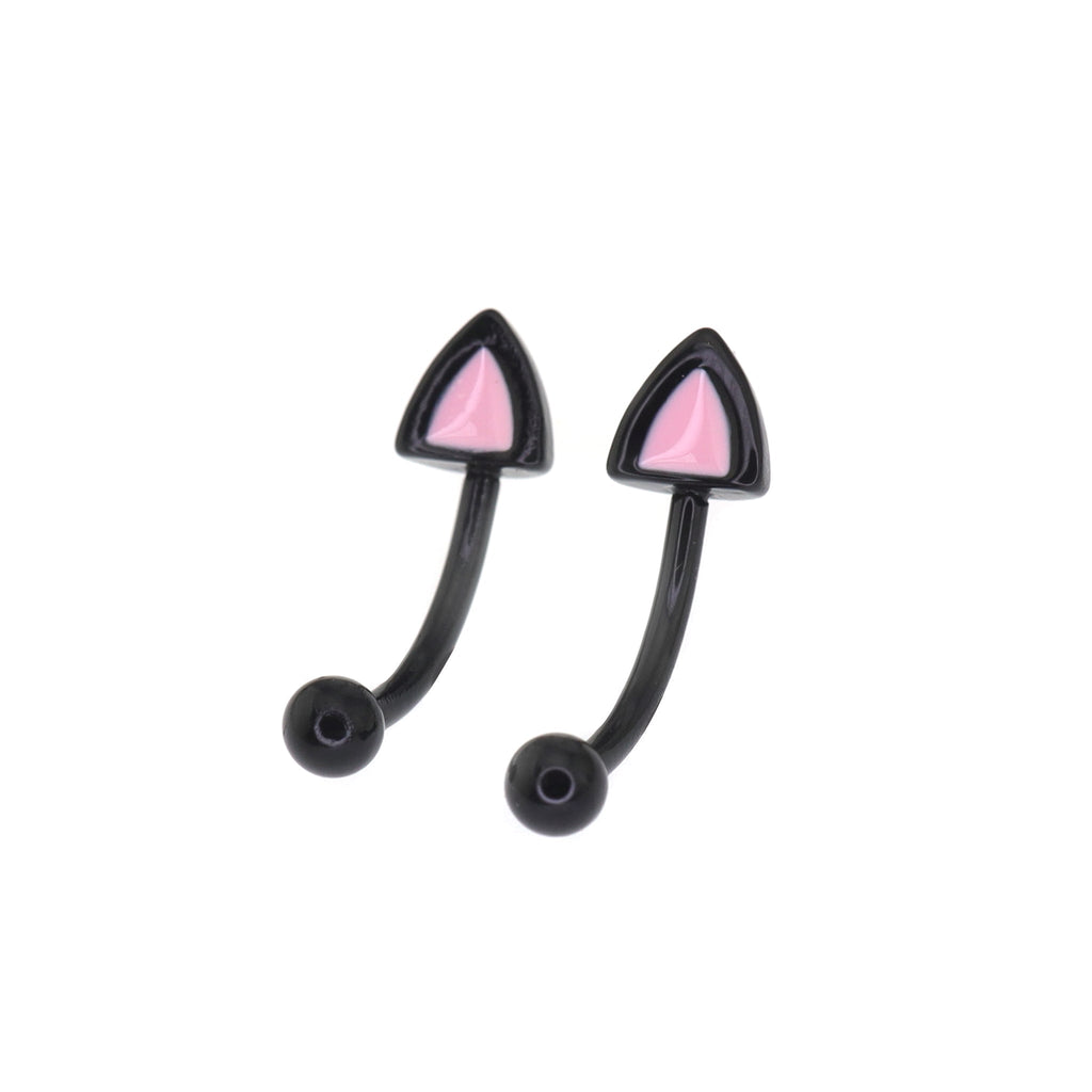 Paws & Purrs - Colorful Cat Ear Stainless Steel Rook Stud - Paws & Purrs - Colorful Cat Ear Stainless Steel Rook Stud - Black / Set / 8mm by CRUXJEWELRY