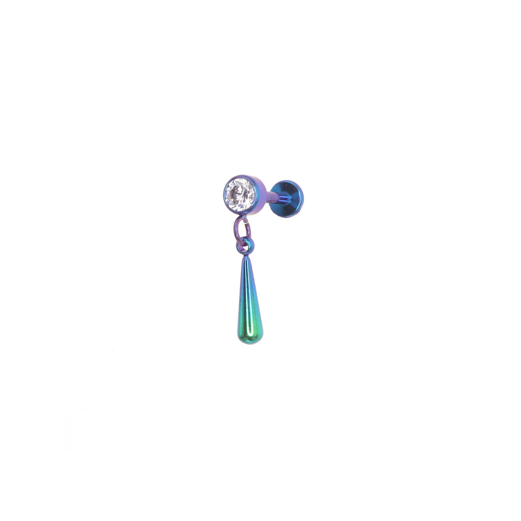 Rainbow Teardrop pendant CZ Dangle Titanium Ear Studs - Rainbow Teardrop pendant CZ Dangle Titanium Ear Studs - Blue-Green Gradient / 6mm by CRUXJEWELRY