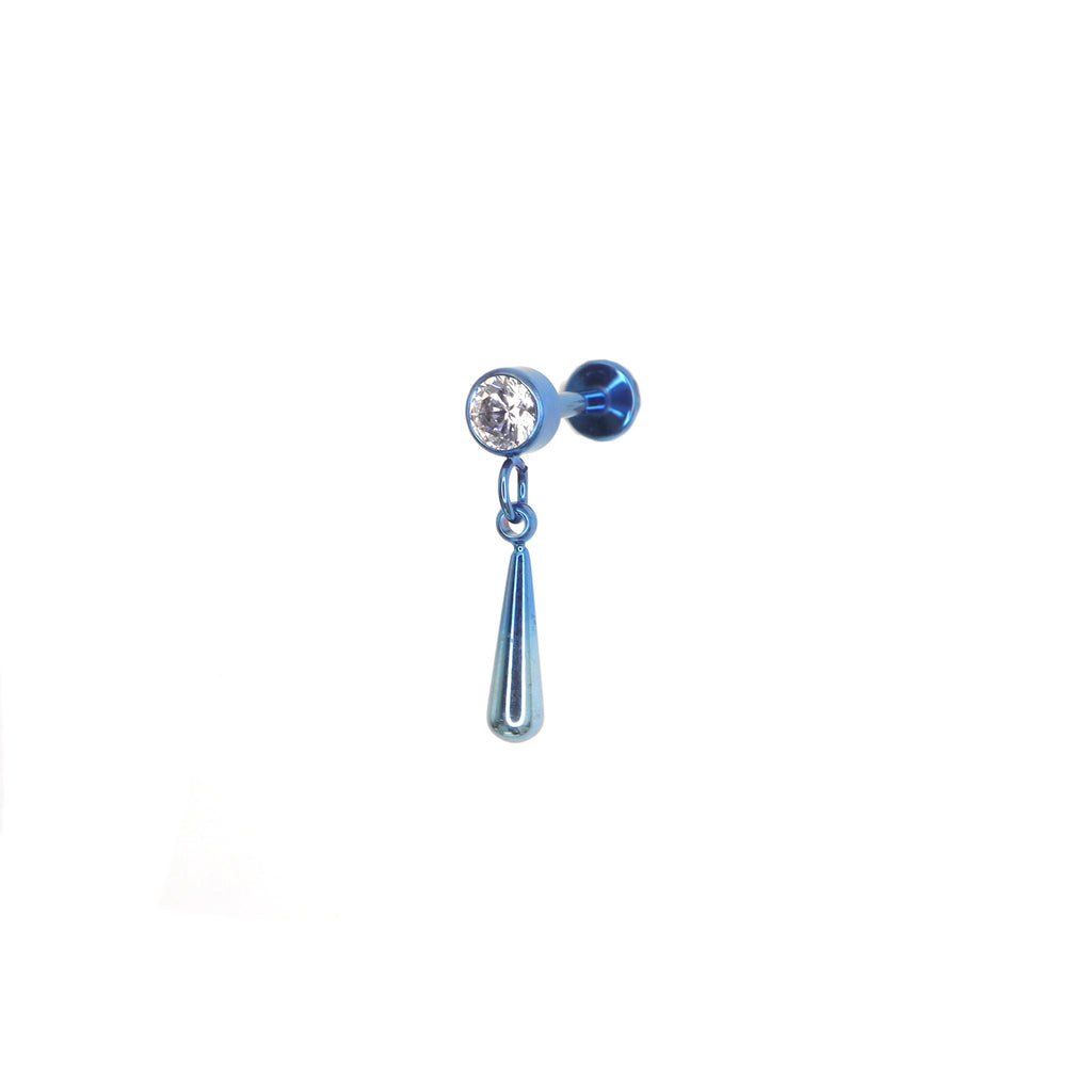 Rainbow Teardrop pendant CZ Dangle Titanium Ear Studs - Rainbow Teardrop pendant CZ Dangle Titanium Ear Studs - Blue-White Gradient / 6mm by CRUXJEWELRY
