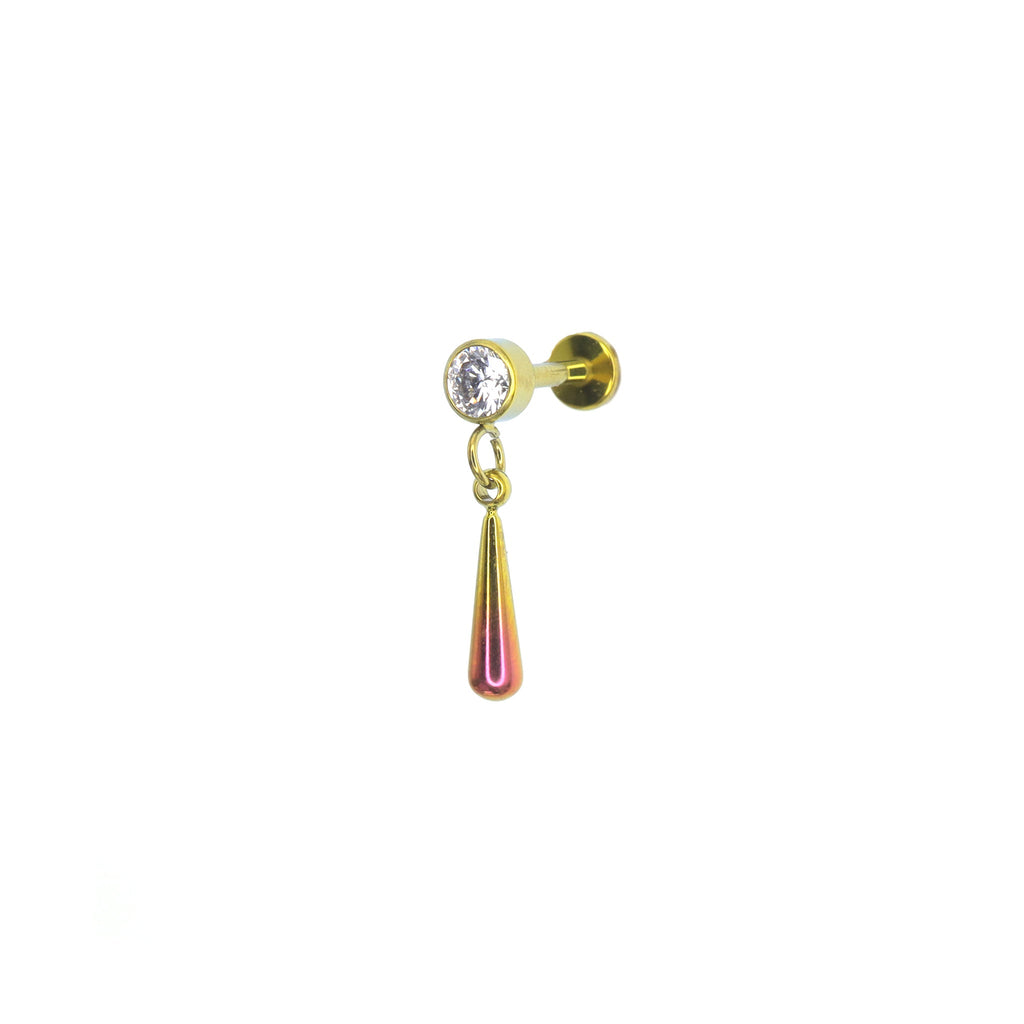 Rainbow Teardrop pendant CZ Dangle Titanium Ear Studs - Rainbow Teardrop pendant CZ Dangle Titanium Ear Studs - Pink-Yellow Gradient / 6mm by CRUXJEWELRY