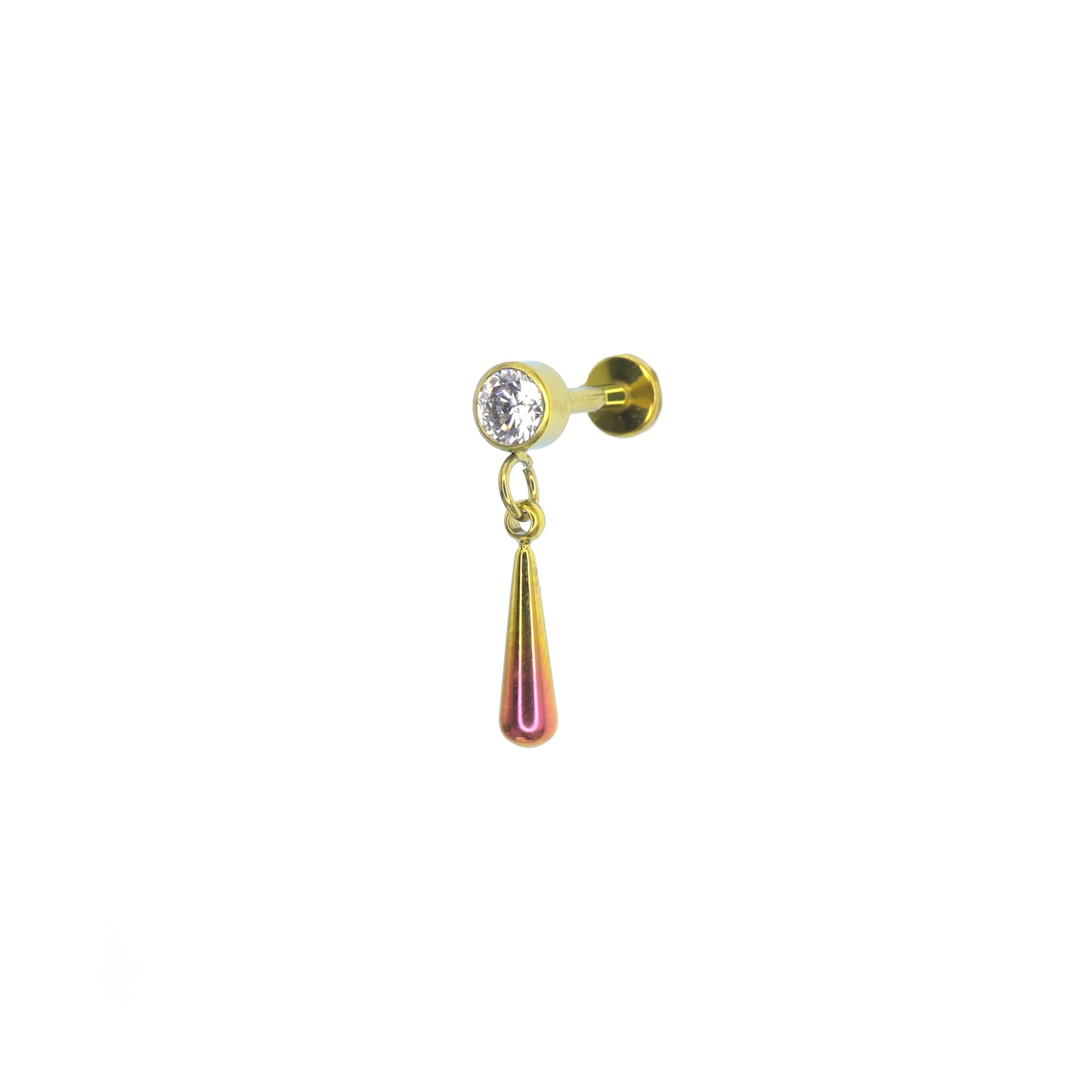 Rainbow Teardrop pendant CZ Dangle Titanium Ear Studs - Rainbow Teardrop pendant CZ Dangle Titanium Ear Studs - Pink-Yellow Gradient / 6mm by CRUXJEWELRY