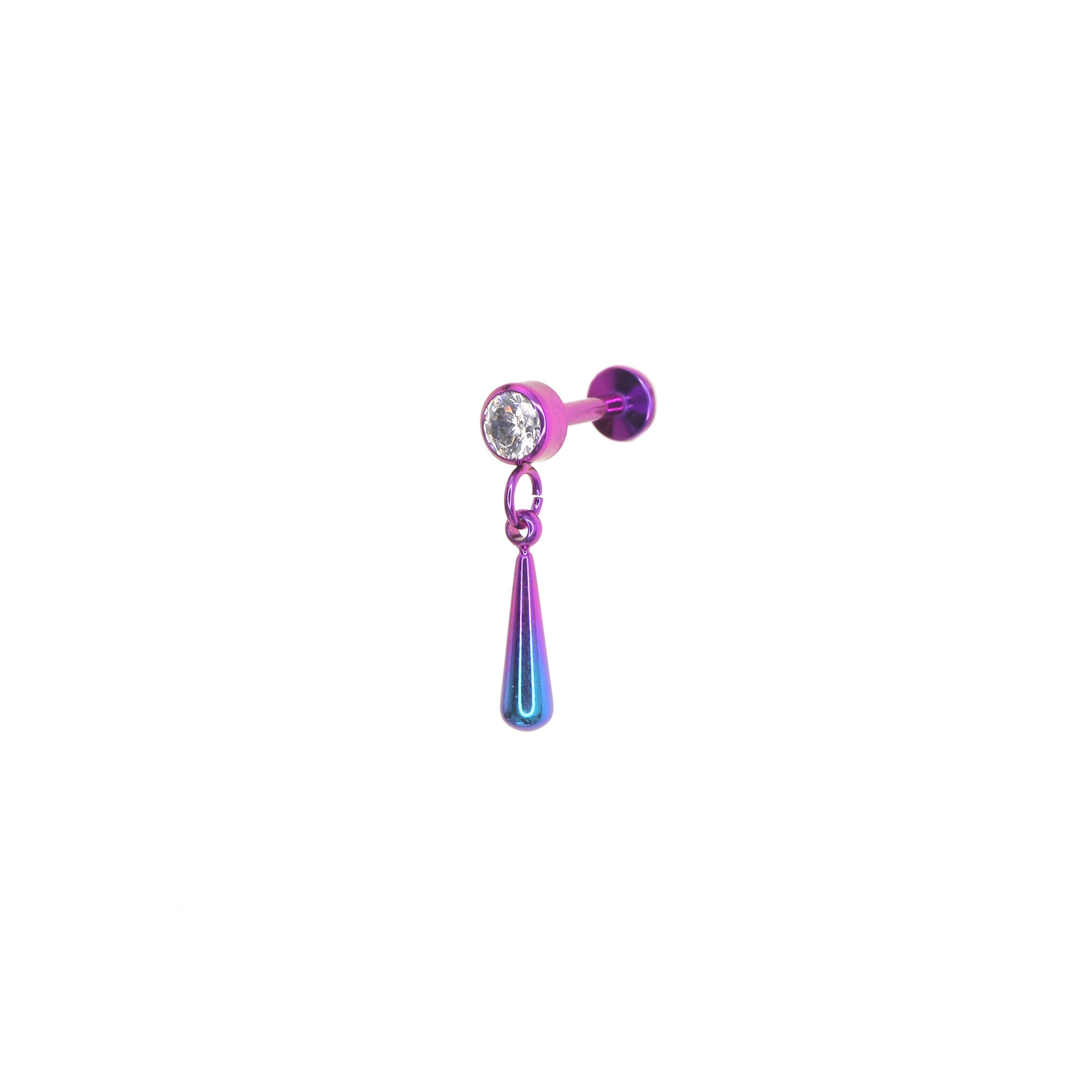 Rainbow Teardrop pendant CZ Dangle Titanium Ear Studs - Rainbow Teardrop pendant CZ Dangle Titanium Ear Studs - Pink-Purple Gradient / 6mm by CRUXJEWELRY