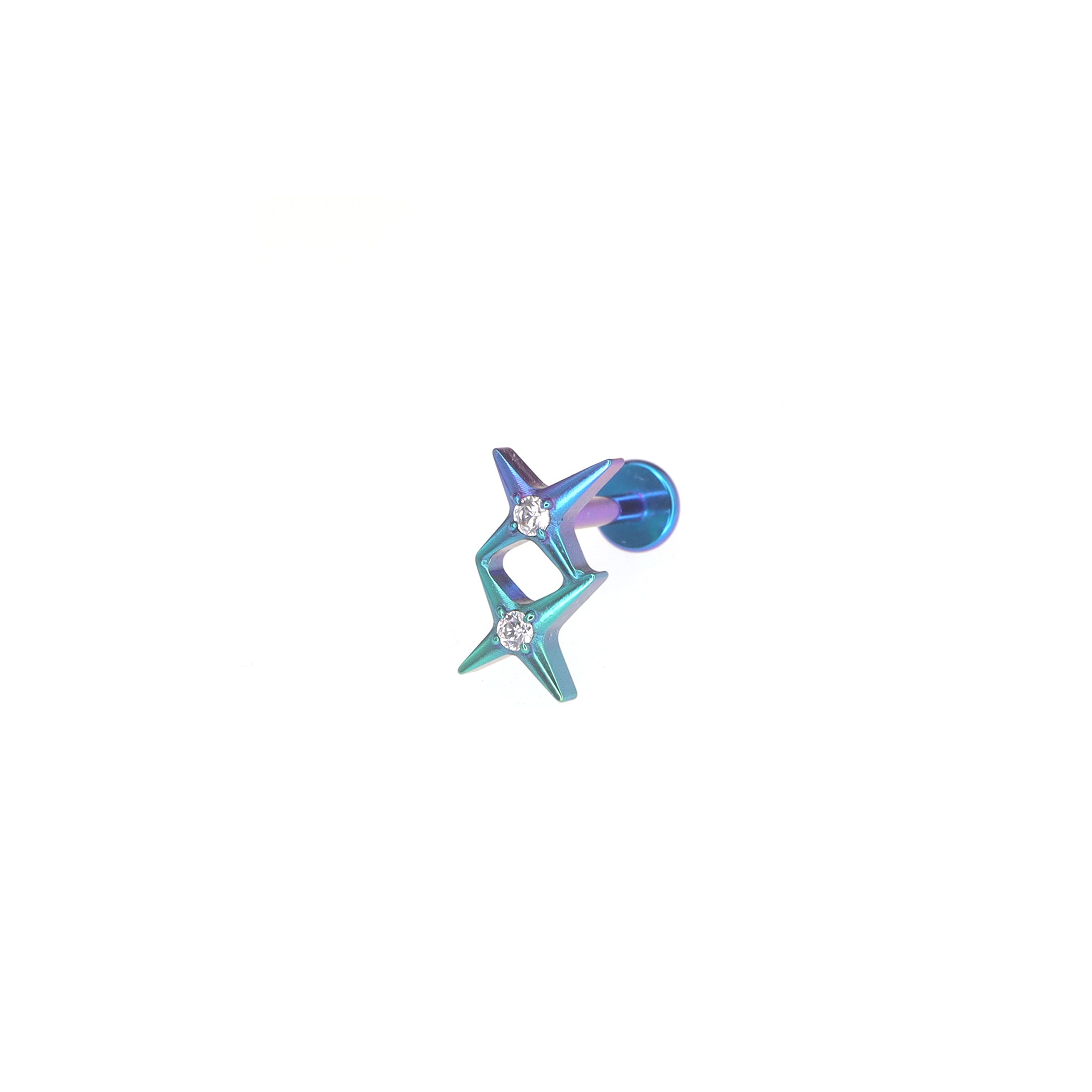 Double Star CZ Internally Threaded Titanium Studs - Double Star CZ Internally Threaded Titanium Studs - green-blue-gradient / 6mm by CRUXJEWELRY