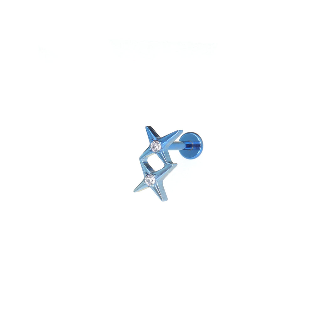 Double Star CZ Internally Threaded Titanium Studs - Double Star CZ Internally Threaded Titanium Studs - blue-gradient-1 / 6mm by CRUXJEWELRY