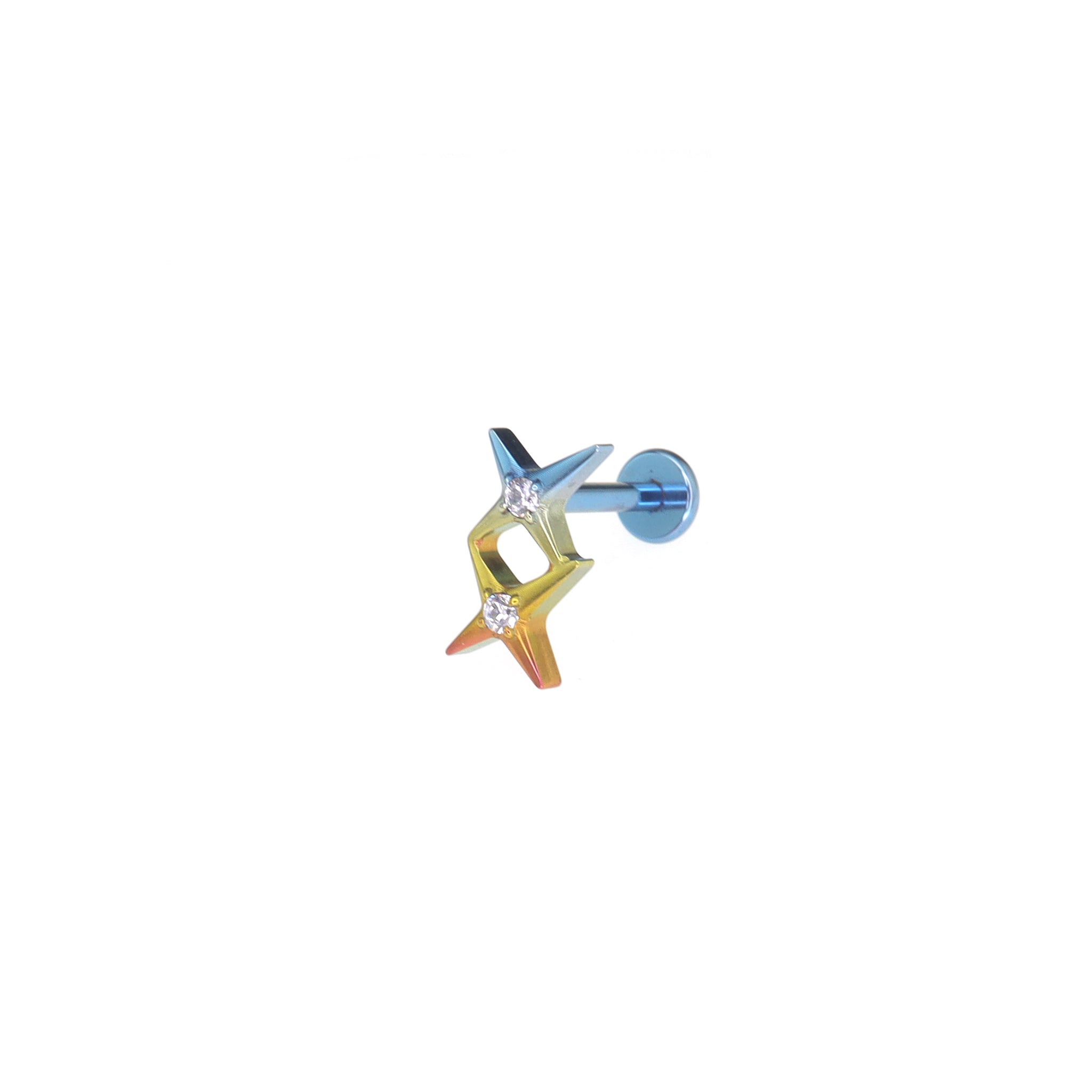 Double Star CZ Internally Threaded Titanium Studs - Double Star CZ Internally Threaded Titanium Studs - rainbow / 6mm by CRUXJEWELRY