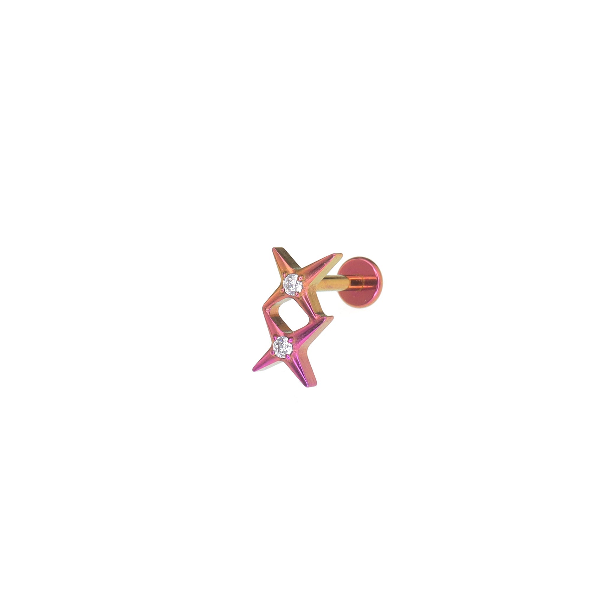 Double Star CZ Internally Threaded Titanium Studs - Double Star CZ Internally Threaded Titanium Studs - pink-purple-gradient / 6mm by CRUXJEWELRY