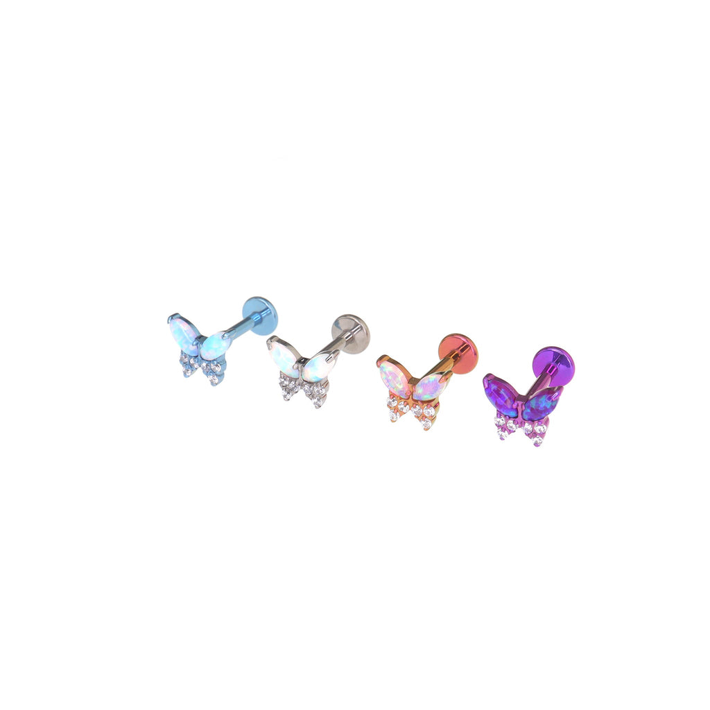 Opal Colorful Butterfly Titanium Lip Ring - Opal Colorful Butterfly Titanium Lip Ring - Pink / 6mm by CRUXJEWELRY