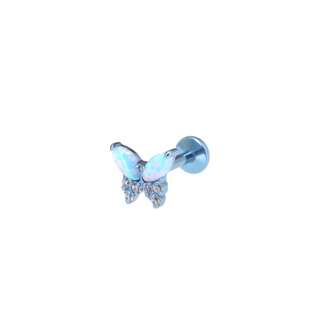 Opal Colorful Butterfly Titanium Lip Ring - Opal Colorful Butterfly Titanium Lip Ring - Blue / 6mm by CRUXJEWELRY