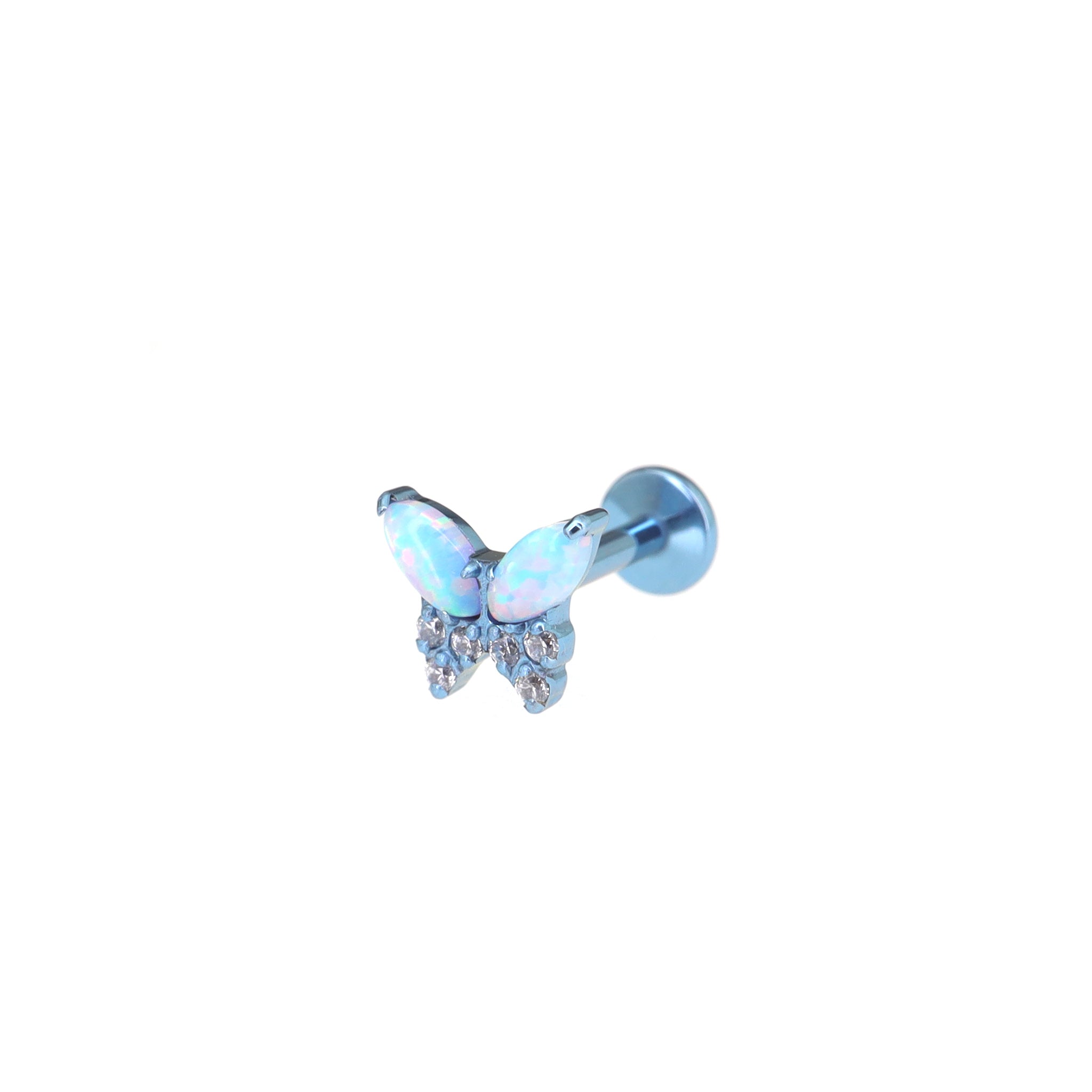 Opal Colorful Butterfly Titanium Lip Ring - Opal Colorful Butterfly Titanium Lip Ring - Blue / 6mm by CRUXJEWELRY