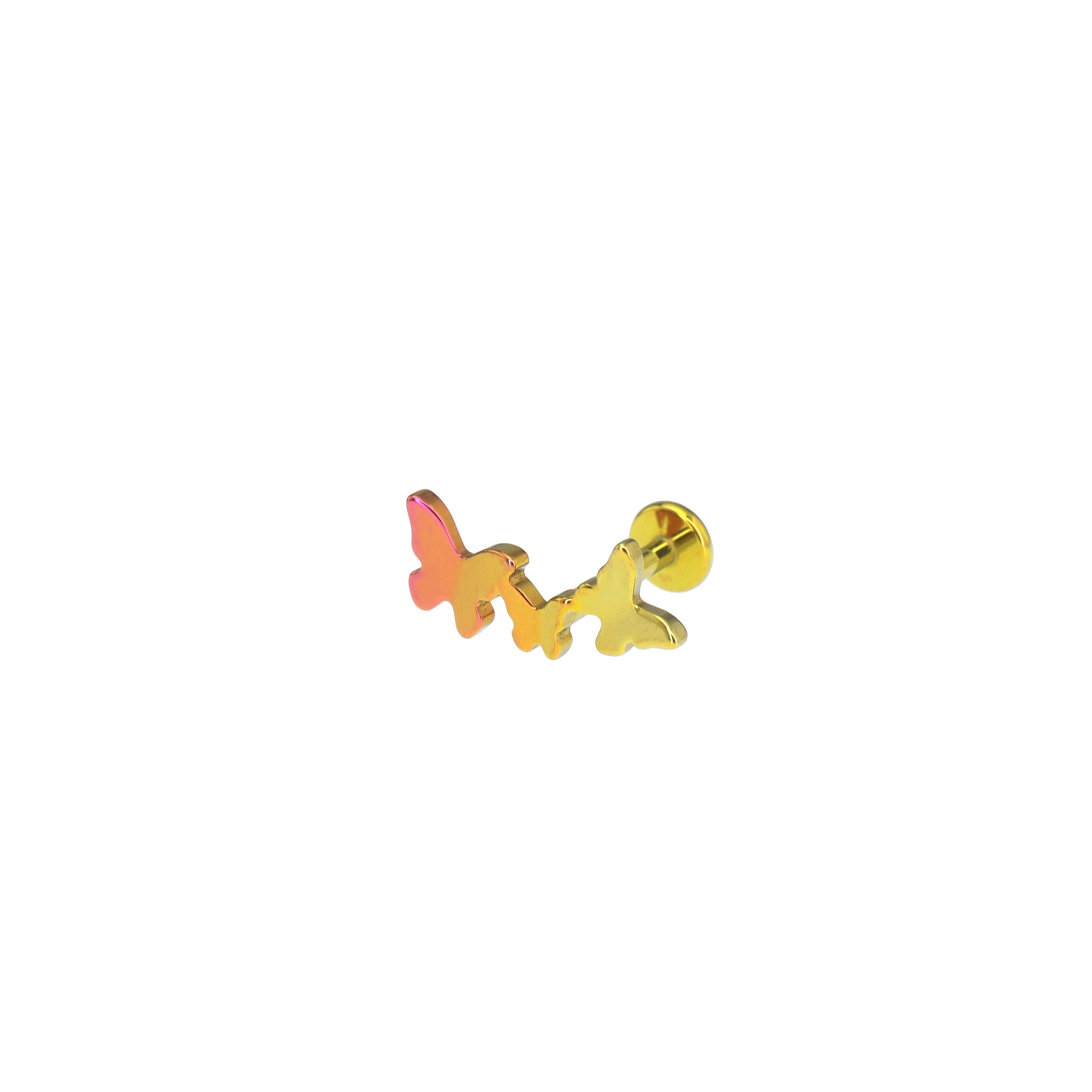 3D Triple Butterfly Titanium Ear Studs - 3D Triple Butterfly Titanium Ear Studs - Orange-Yellow Gradient / 6mm by CRUXJEWELRY