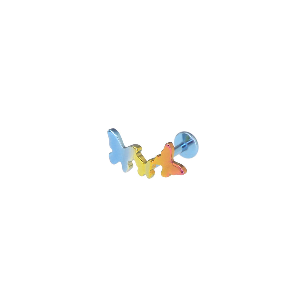 3D Triple Butterfly Titanium Ear Studs - 3D Triple Butterfly Titanium Ear Studs - Rainbow / 6mm by CRUXJEWELRY