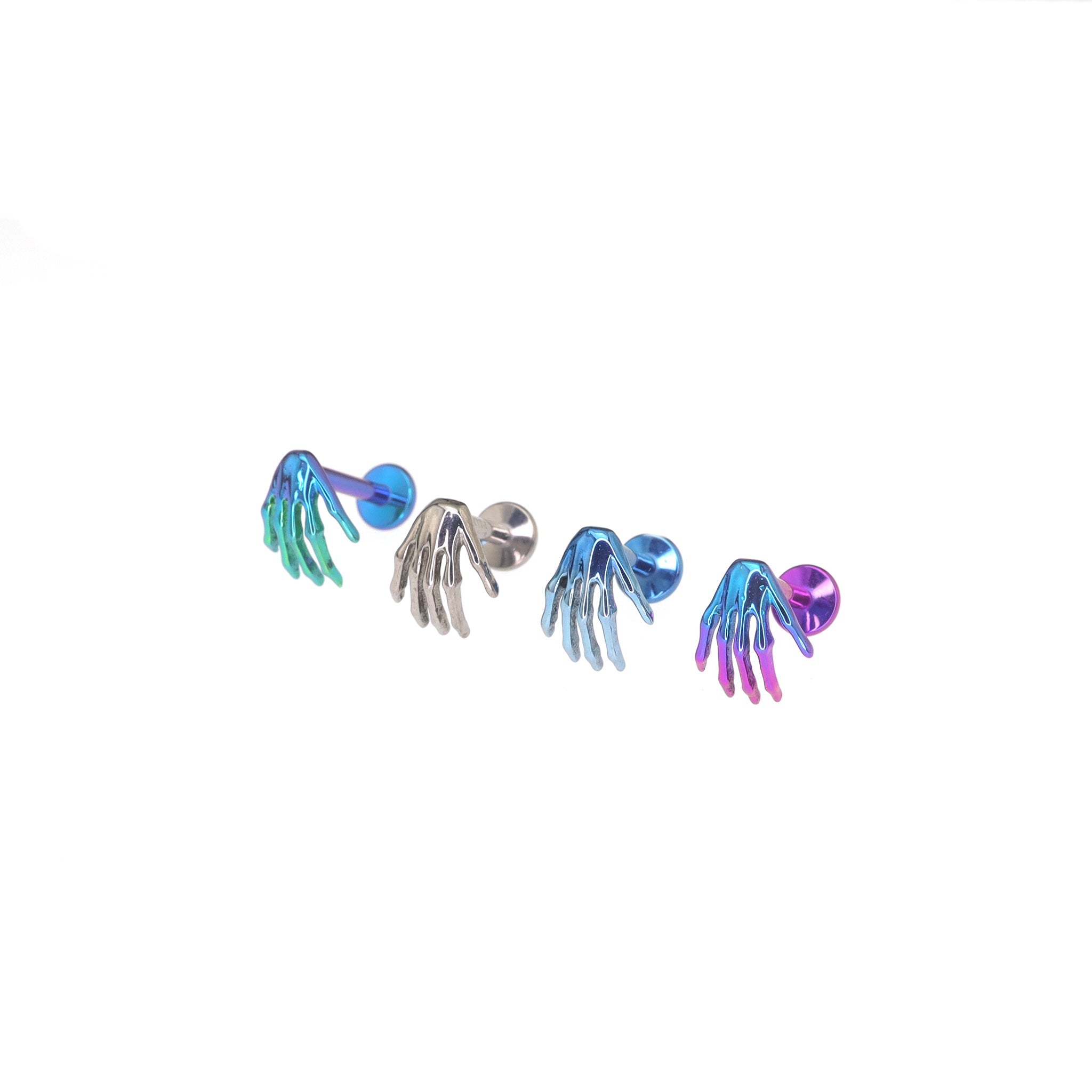 3D Skeleton Hand Internally Threaded Titanium Studs - 3D Skeleton Hand Internally Threaded Titanium Studs - Blue-Green Gradient / 6mm by CRUXJEWELRY