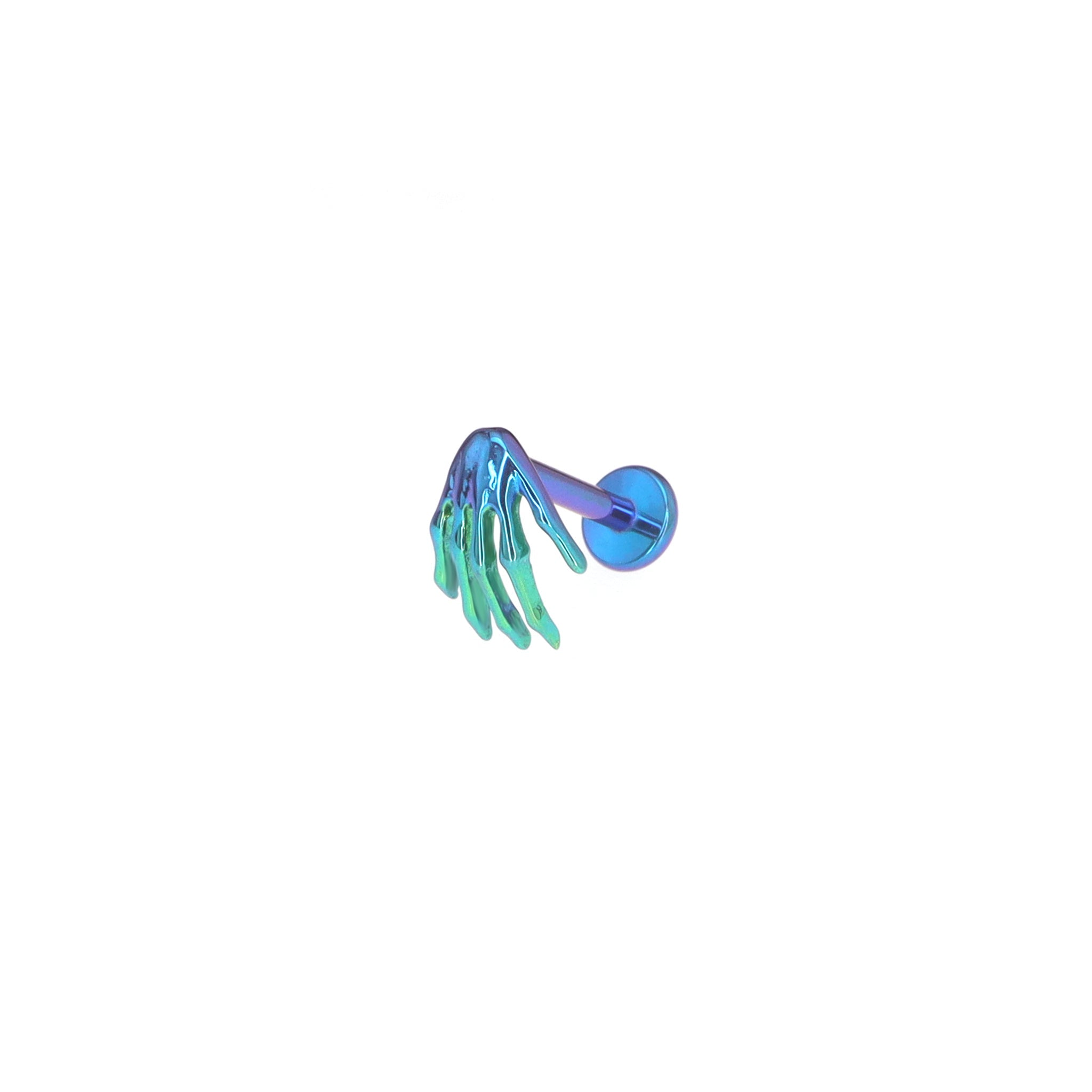 3D Skeleton Hand Internally Threaded Titanium Studs - 3D Skeleton Hand Internally Threaded Titanium Studs - Blue-Green Gradient / 6mm by CRUXJEWELRY