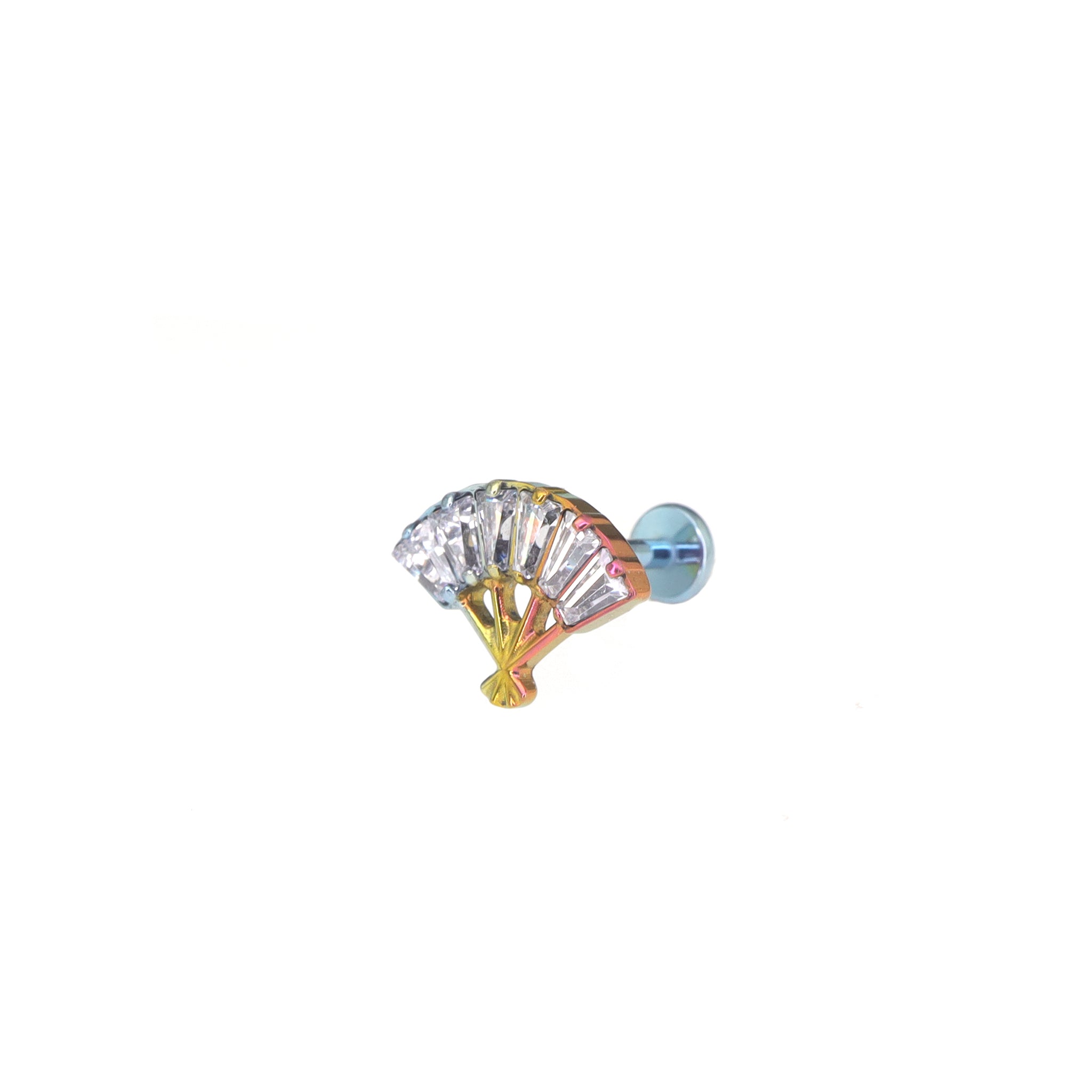 Eastern Aesthetics - FAN CZ Internally Threaded Titanium Ear Studs - Eastern Aesthetics - FAN CZ Internally Threaded Titanium Ear Studs - Rainbow / 6mm by CRUXJEWELRY