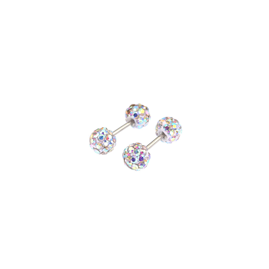 Iridescent Double Full-CZ Ball Stainless Steel Ear Barbell - Iridescent Double Full-CZ Ball Stainless Steel Ear Barbell - AB Coating / Set / 4mm by CRUXJEWELRY