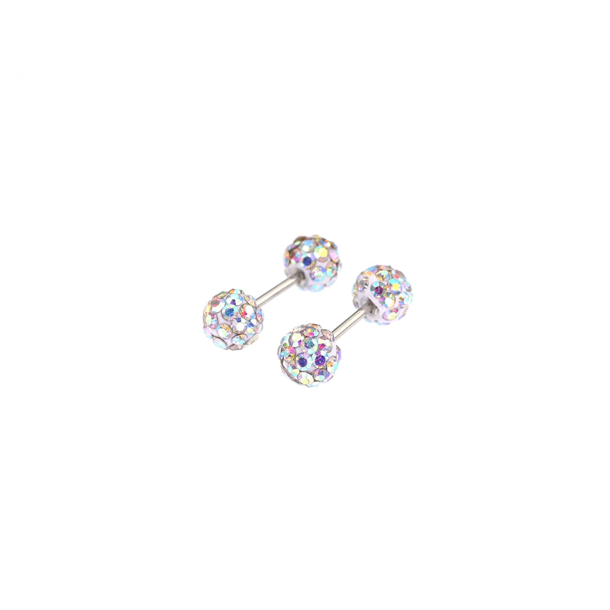 Iridescent Double Full-CZ Ball Stainless Steel Ear Barbell - Iridescent Double Full-CZ Ball Stainless Steel Ear Barbell - AB Coating / Set / 4mm by CRUXJEWELRY