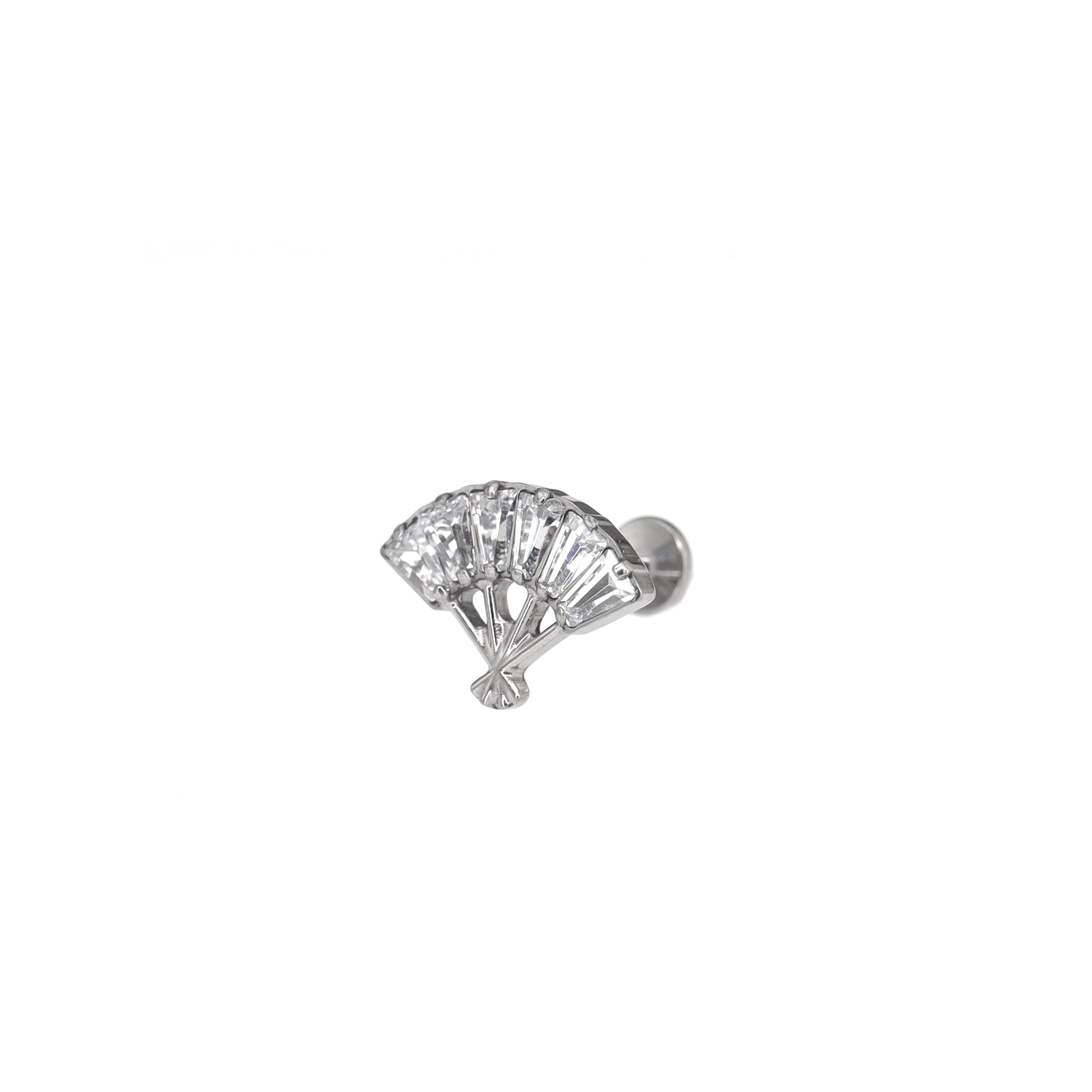 Eastern Aesthetics - FAN CZ Internally Threaded Titanium Ear Studs - Eastern Aesthetics - FAN CZ Internally Threaded Titanium Ear Studs - Sliver / 6mm by CRUXJEWELRY