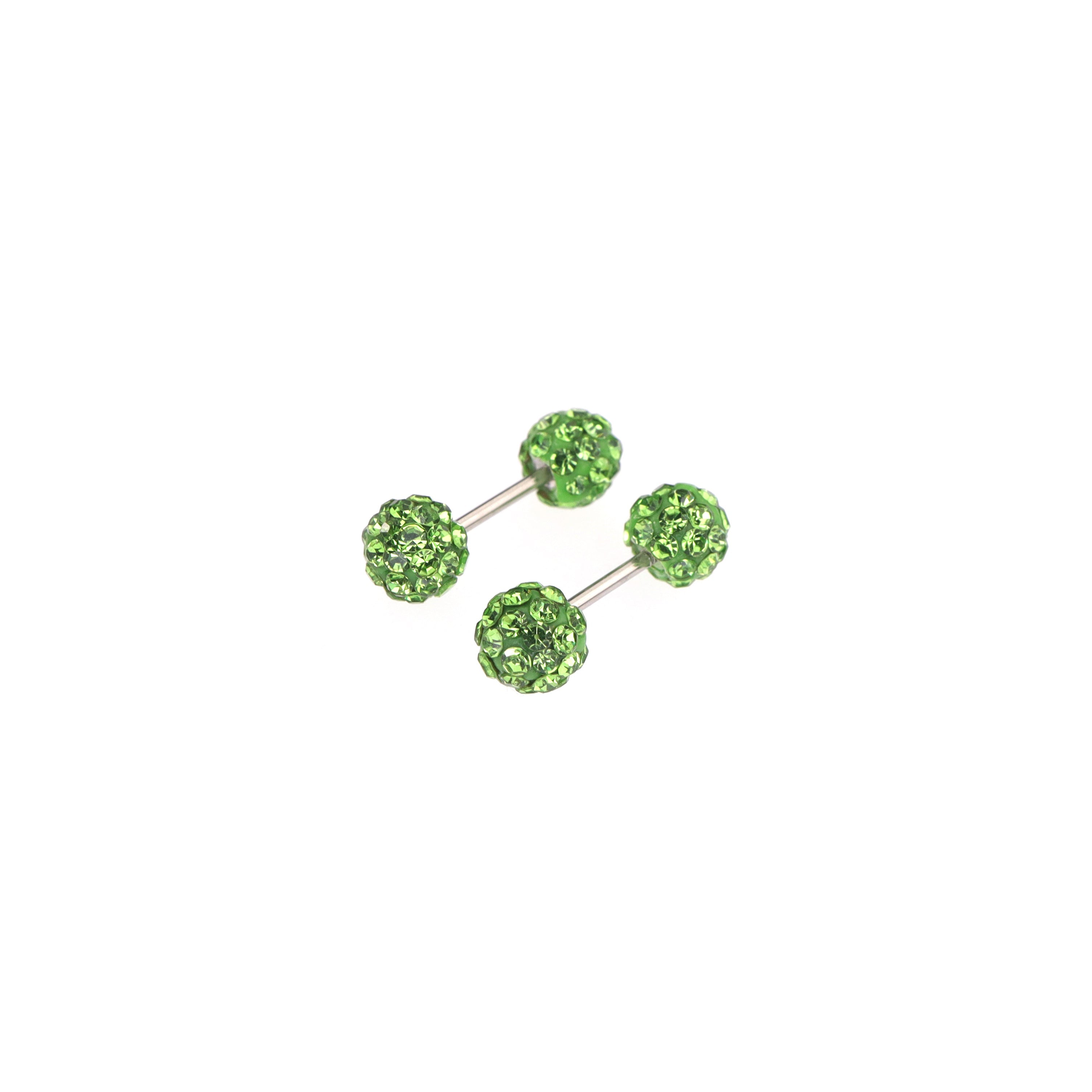 Iridescent Double Full-CZ Ball Stainless Steel Ear Barbell - Iridescent Double Full-CZ Ball Stainless Steel Ear Barbell - Neon Green / Set / 4mm by CRUXJEWELRY