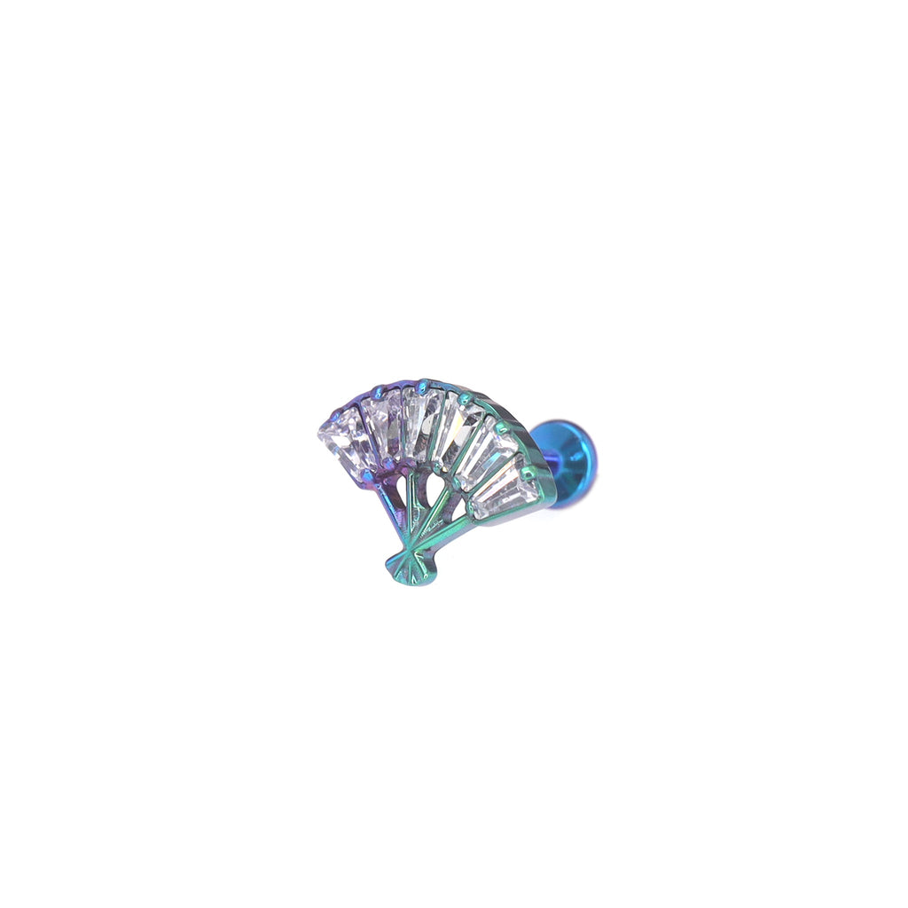Eastern Aesthetics - FAN CZ Internally Threaded Titanium Ear Studs - Eastern Aesthetics - FAN CZ Internally Threaded Titanium Ear Studs - Blue-Green Gradient / 6mm by CRUXJEWELRY