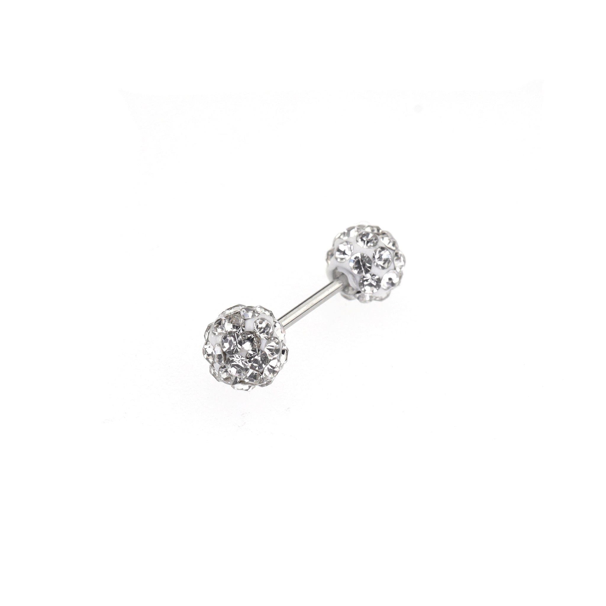 Iridescent Double Full-CZ Ball Stainless Steel Ear Barbell - Iridescent Double Full-CZ Ball Stainless Steel Ear Barbell - White / Single / 4mm by CRUXJEWELRY