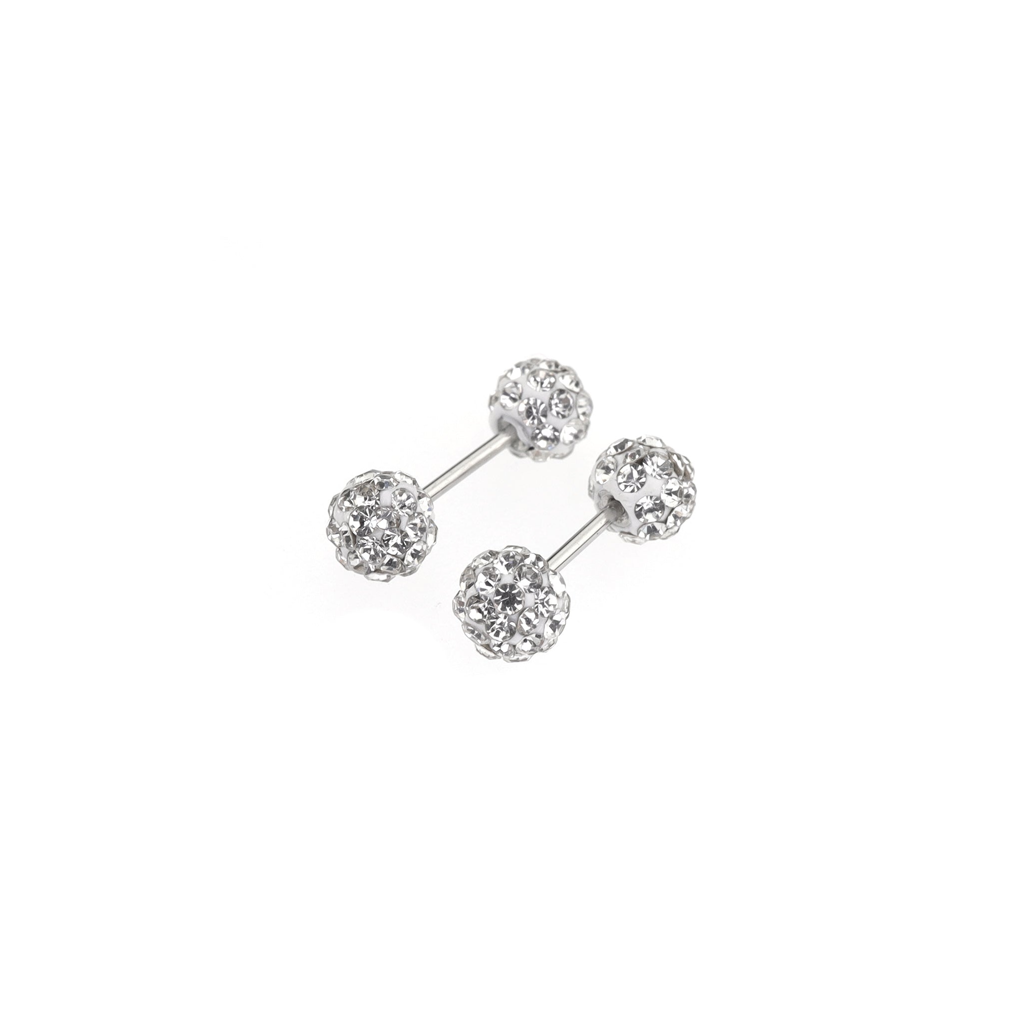 Iridescent Double Full-CZ Ball Stainless Steel Ear Barbell - Iridescent Double Full-CZ Ball Stainless Steel Ear Barbell - White / Set / 4mm by CRUXJEWELRY