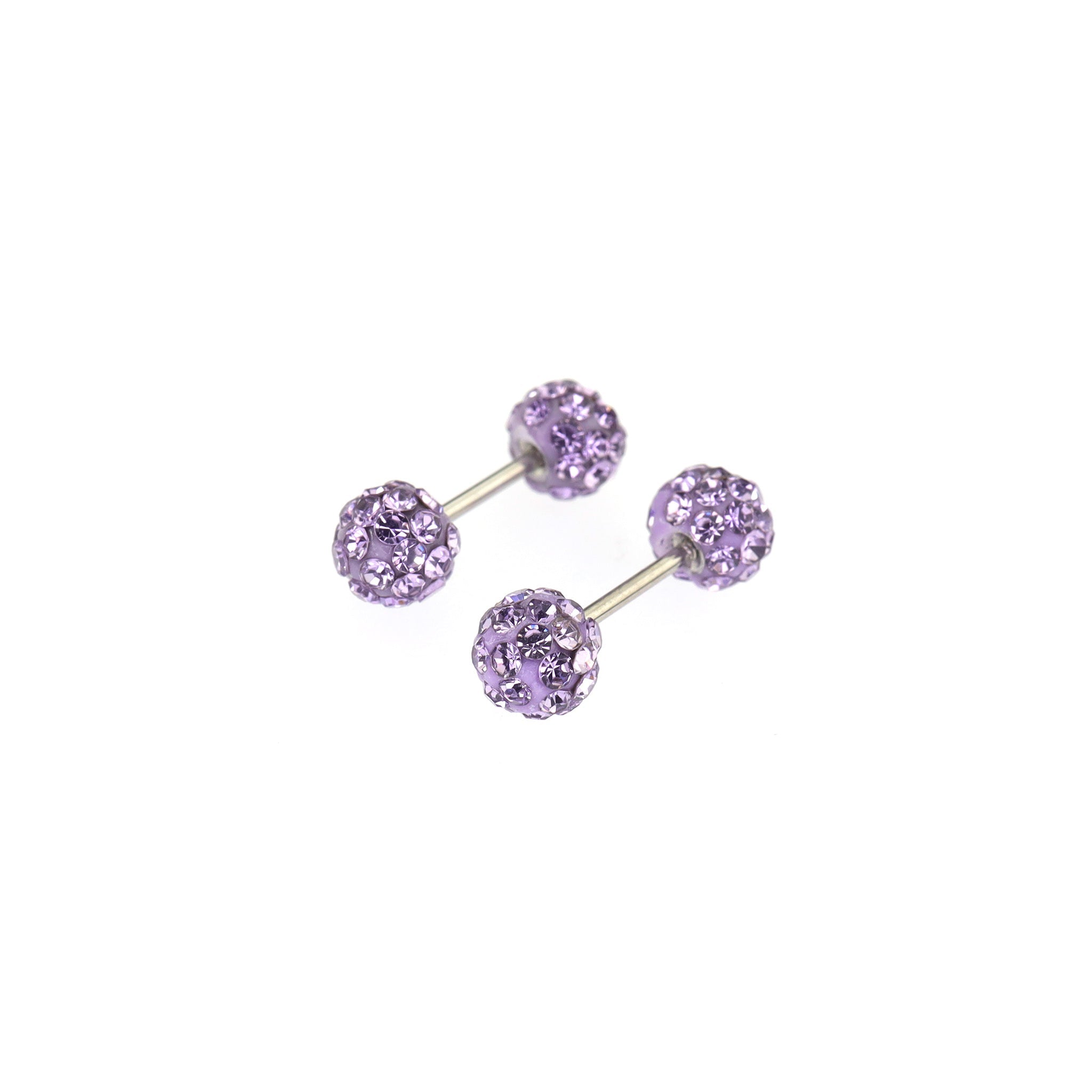 Iridescent Double Full-CZ Ball Stainless Steel Ear Barbell - Iridescent Double Full-CZ Ball Stainless Steel Ear Barbell - Purple / Set / 4mm by CRUXJEWELRY