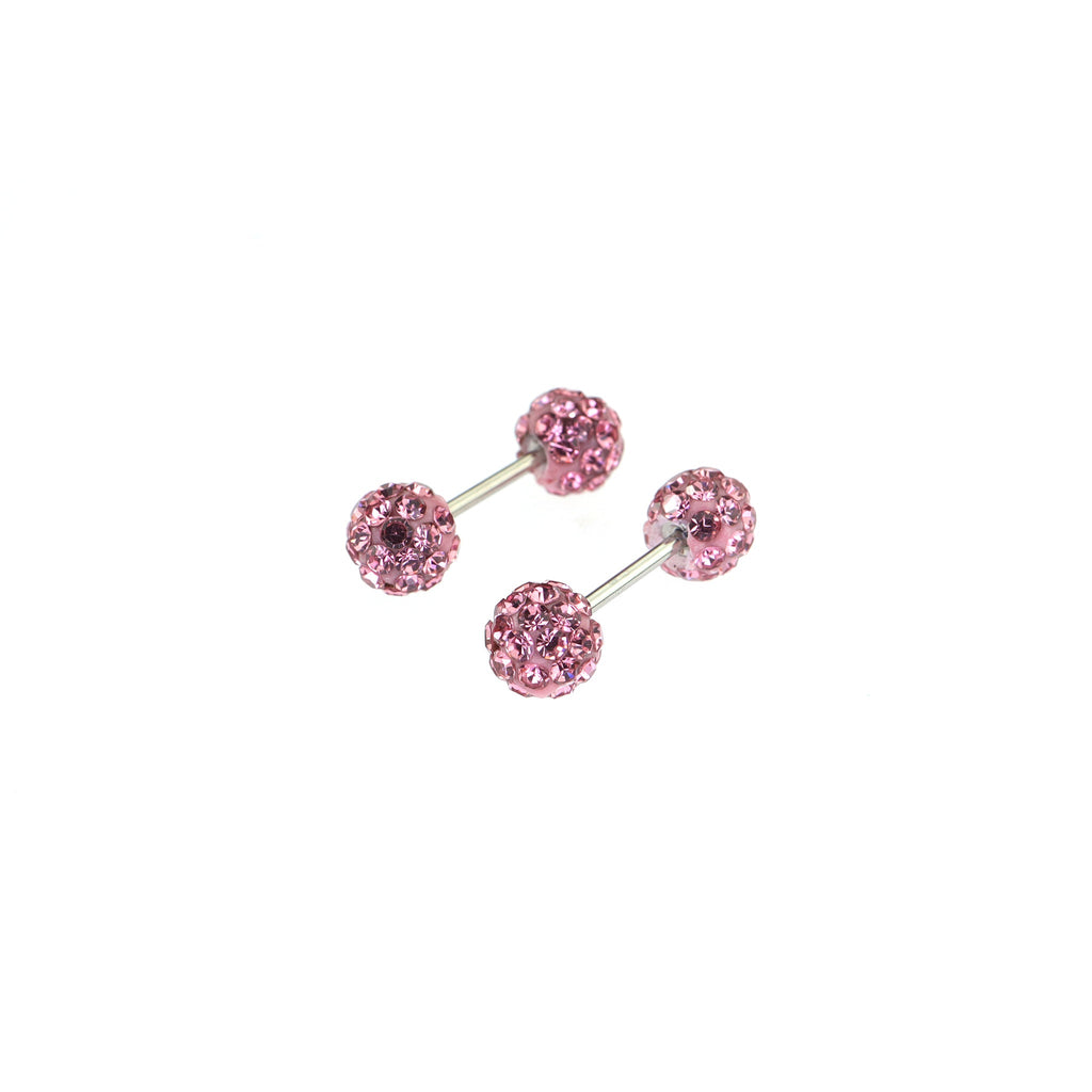 Iridescent Double Full-CZ Ball Stainless Steel Ear Barbell - Iridescent Double Full-CZ Ball Stainless Steel Ear Barbell - Pink / Set / 4mm by CRUXJEWELRY