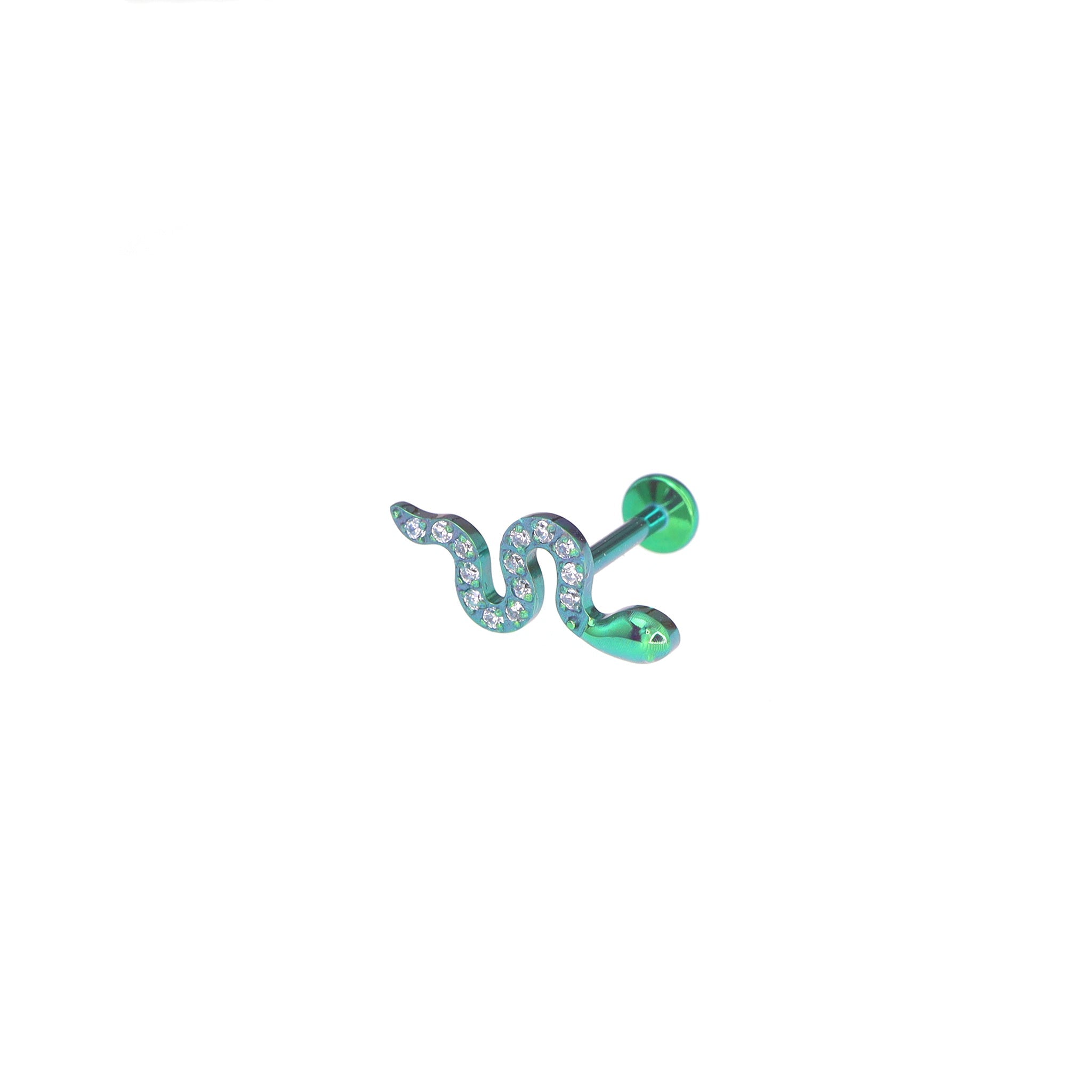 Curved Snake CZ Internally Threaded Titanium Ear Studs - Curved Snake CZ Internally Threaded Titanium Ear Studs - Blue-Green Gradient / 6mm by CRUXJEWELRY