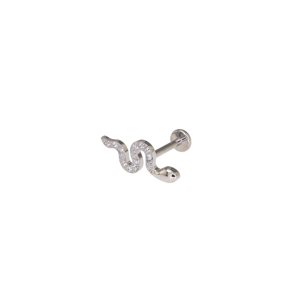Curved Snake CZ Internally Threaded Titanium Ear Studs - Curved Snake CZ Internally Threaded Titanium Ear Studs - Sliver / 6mm by CRUXJEWELRY