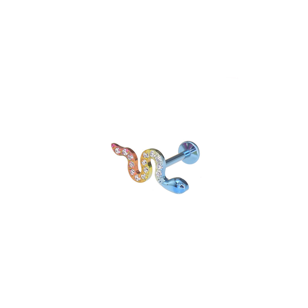 Curved Snake CZ Internally Threaded Titanium Ear Studs - Curved Snake CZ Internally Threaded Titanium Ear Studs - Rainbow / 6mm by CRUXJEWELRY
