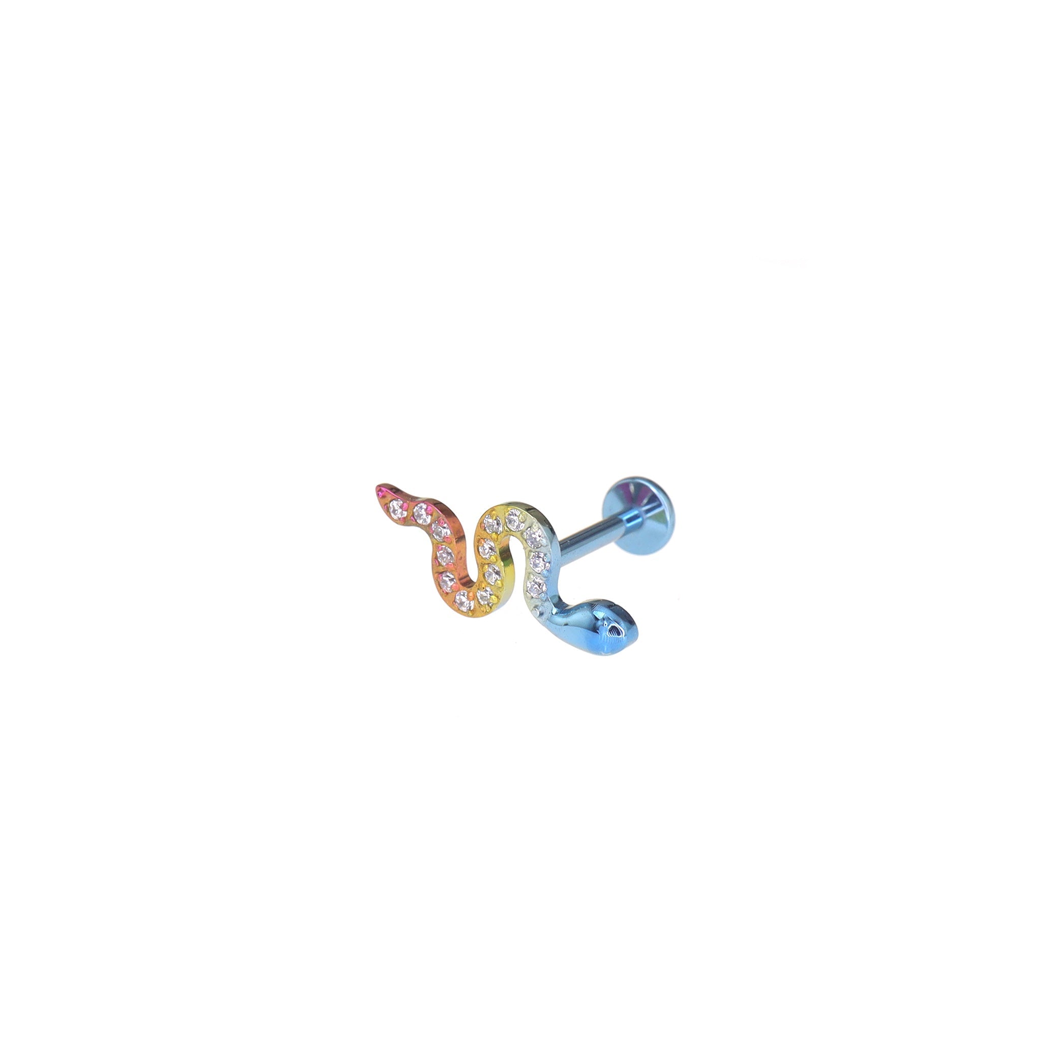 Curved Snake CZ Internally Threaded Titanium Ear Studs - Curved Snake CZ Internally Threaded Titanium Ear Studs - Rainbow / 6mm by CRUXJEWELRY