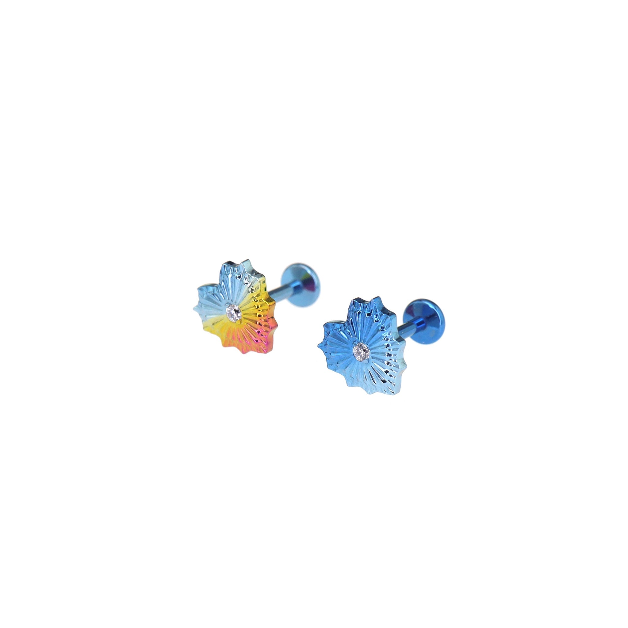 Engraved Lace Heart CZ Titanium Ear Studs - Engraved Lace Heart CZ Titanium Ear Studs - Blue-White Gradient / 6mm by CRUXJEWELRY
