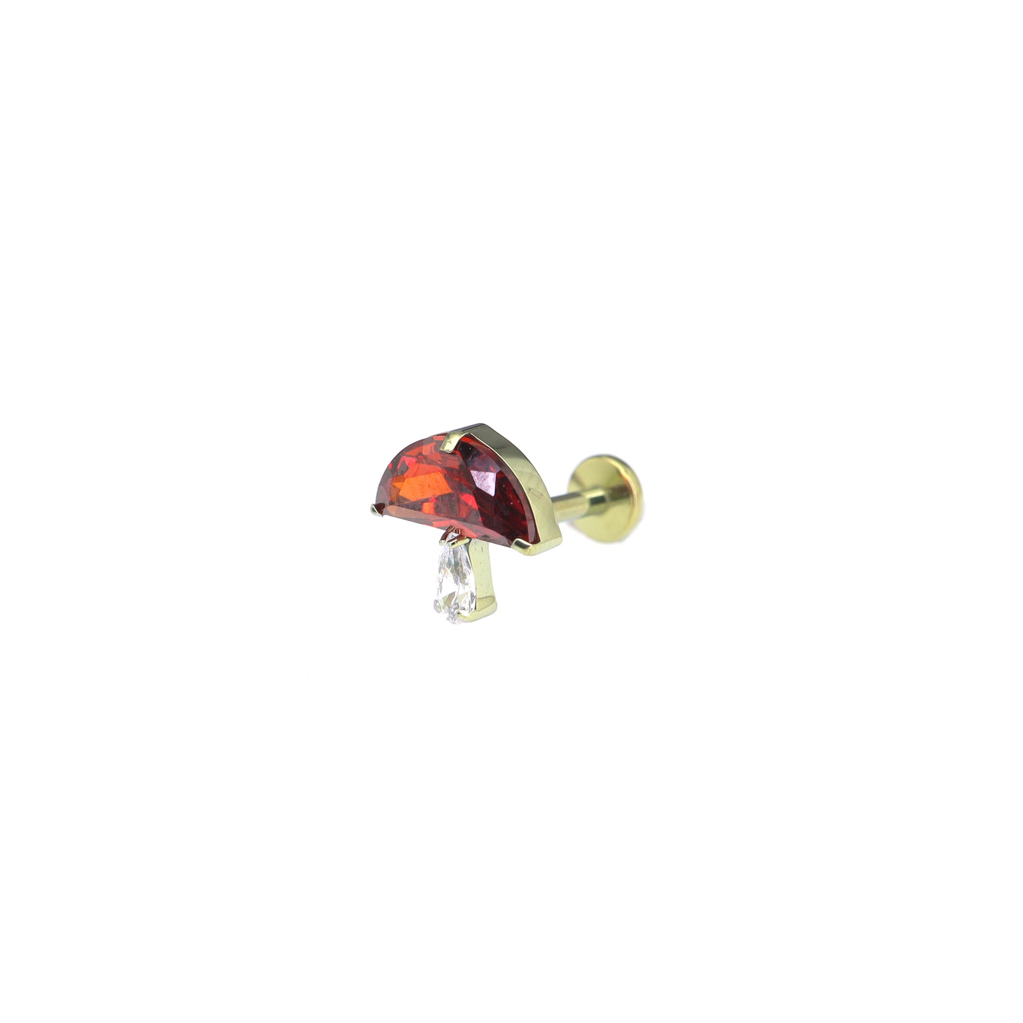 Cute Small Mushroom CZ Internally Threaded Titanium Ear Studs - Cute Small Mushroom CZ Internally Threaded Titanium Ear Studs - 6mm by CRUXJEWELRY