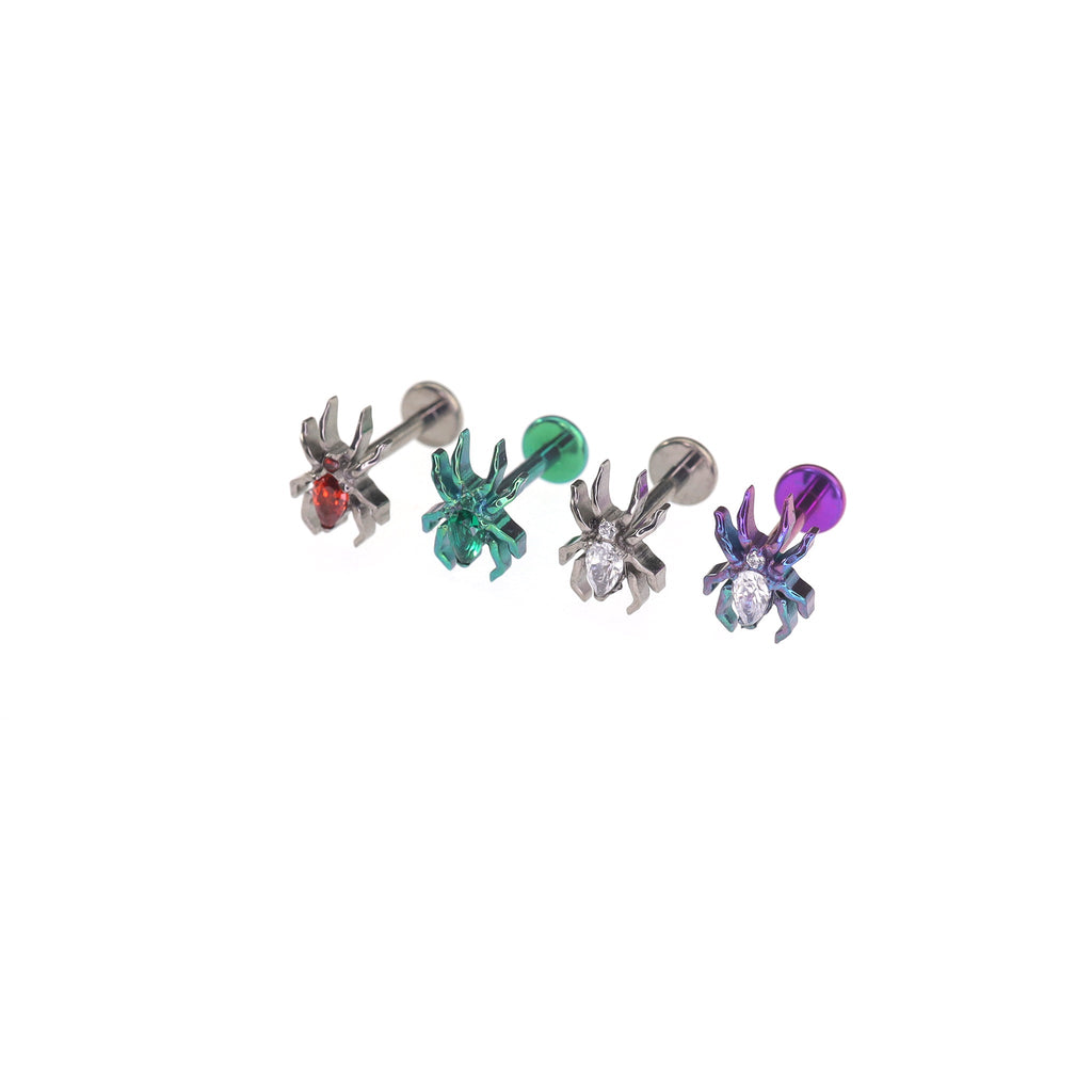 Rainbow CZ Spider Internally Threaded Titanium Studs - Rainbow CZ Spider Internally Threaded Titanium Studs - red / 6mm by CRUXJEWELRY