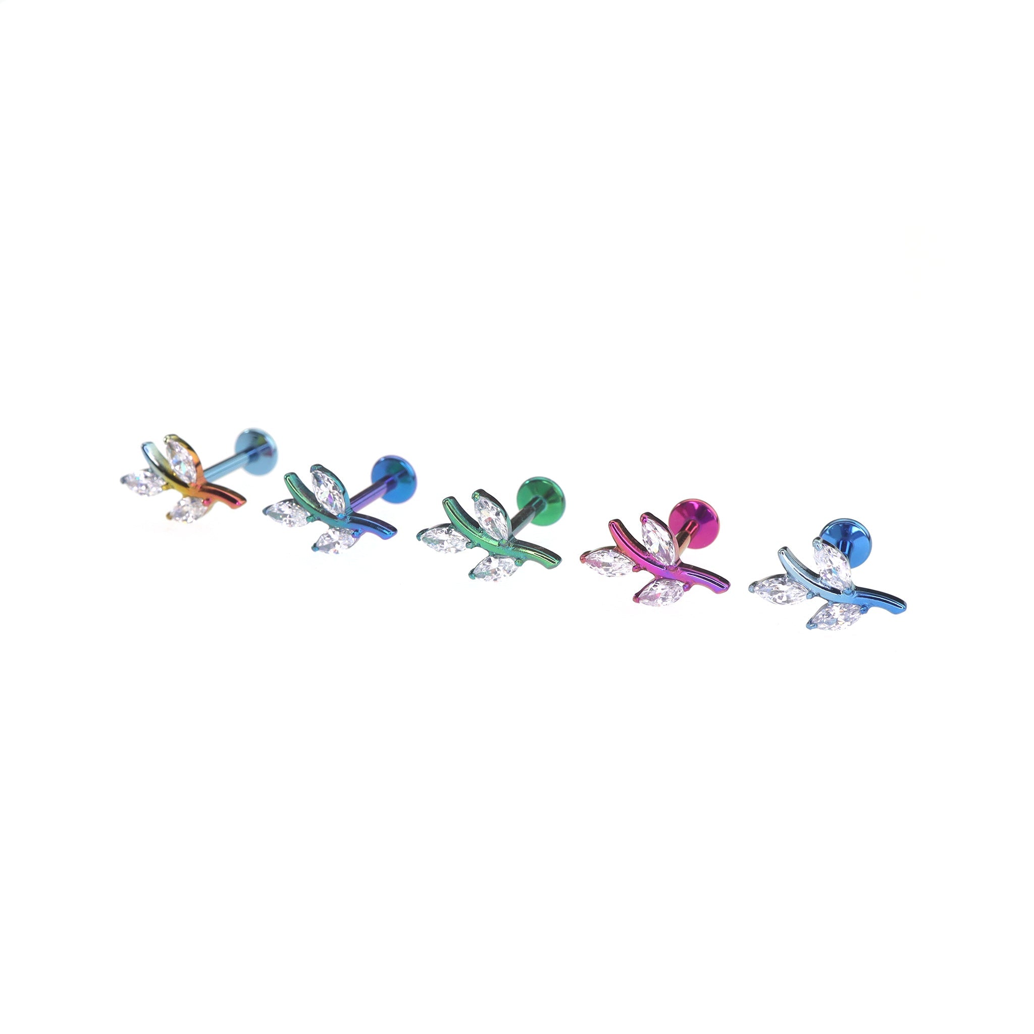 CZ Leaf Branch Titanium Ear Studs - CZ Leaf Branch Titanium Ear Studs - Blue-Green Gradient / 6mm by CRUXJEWELRY