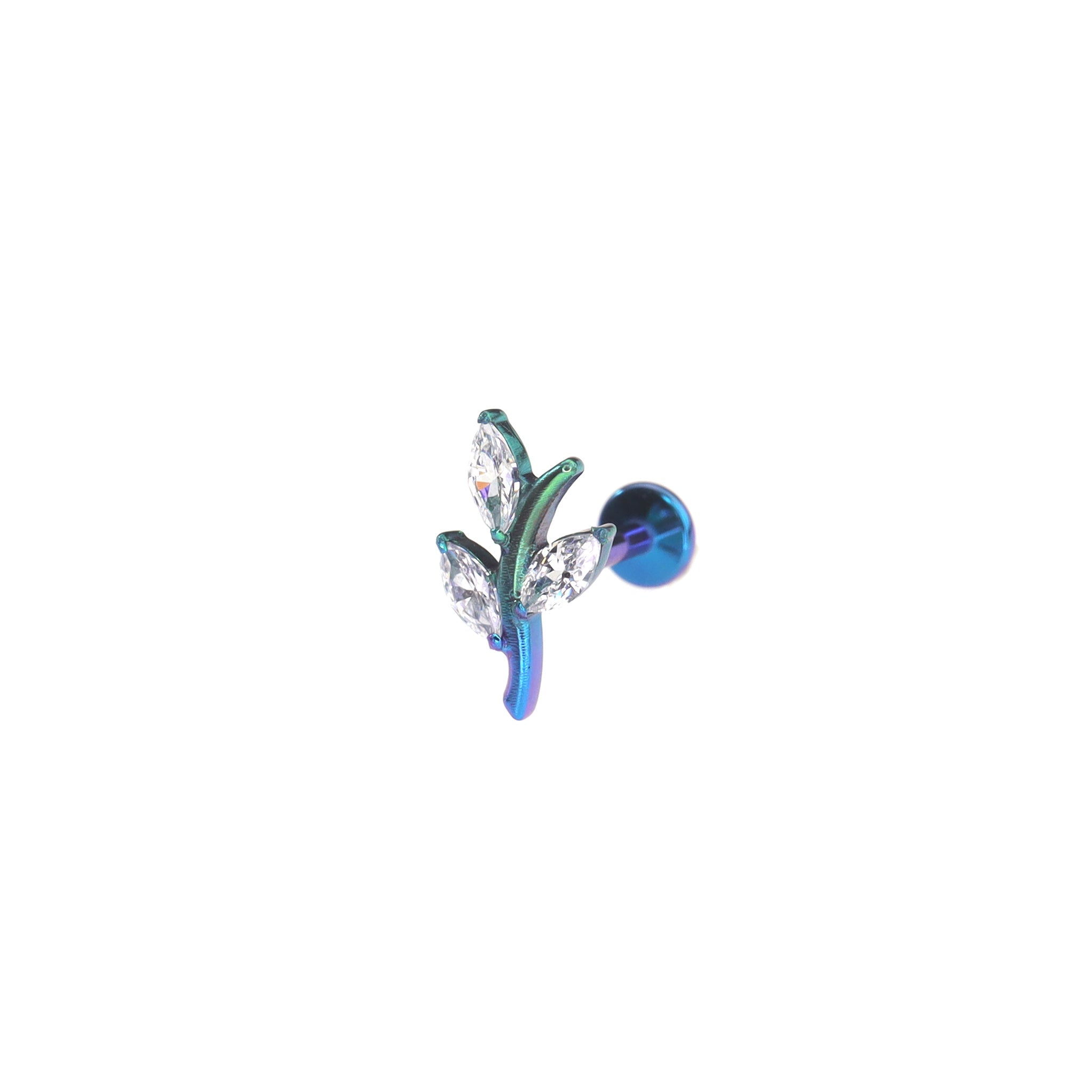 CZ Leaf Branch Titanium Ear Studs - CZ Leaf Branch Titanium Ear Studs - Blue-Green Gradient / 6mm by CRUXJEWELRY