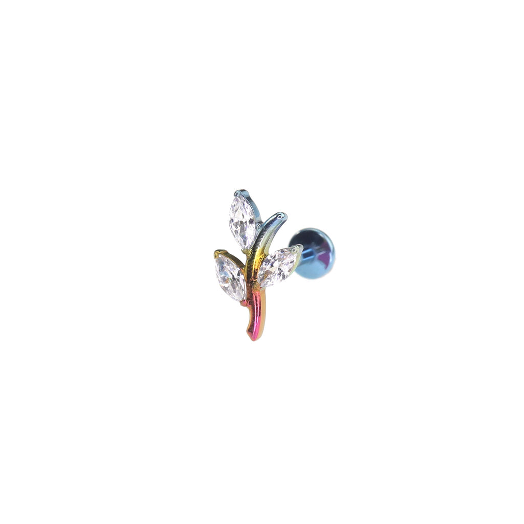 CZ Leaf Branch Titanium Ear Studs - CZ Leaf Branch Titanium Ear Studs - Rainbow / 6mm by CRUXJEWELRY