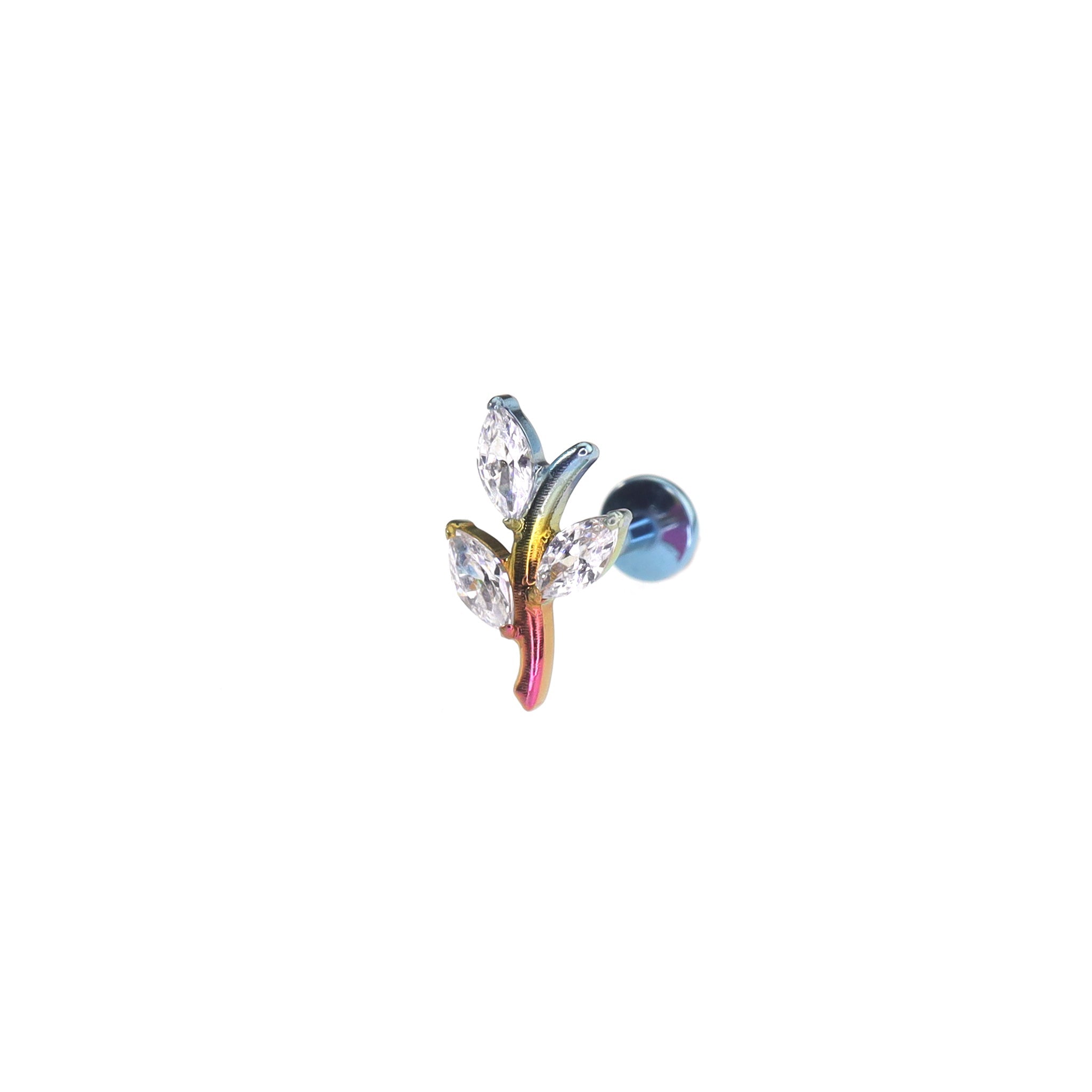 CZ Leaf Branch Titanium Ear Studs - CZ Leaf Branch Titanium Ear Studs - Rainbow / 6mm by CRUXJEWELRY