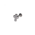 CZ Cross Internally Threaded Titanium Labret Stud - CZ Cross Internally Threaded Titanium Labret Stud - Sliver / 5mm by CRUXJEWELRY