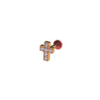 CZ Cross Internally Threaded Titanium Labret Stud - CZ Cross Internally Threaded Titanium Labret Stud - Pink / 5mm by CRUXJEWELRY