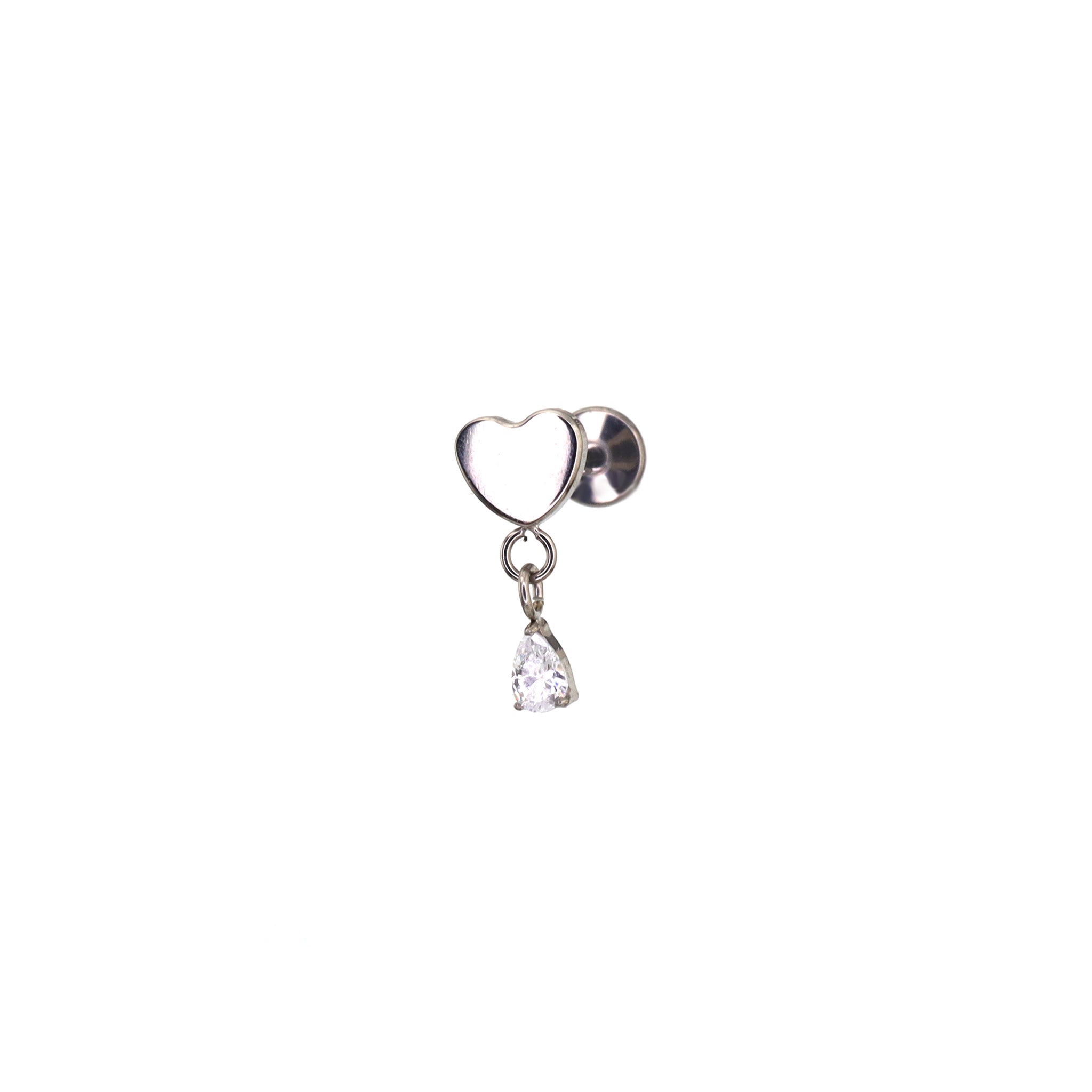 Heart Pendant Teardrop CZ Titanium Ear Studs - Heart Pendant Teardrop CZ Titanium Ear Studs - Sliver / 6mm by CRUXJEWELRY