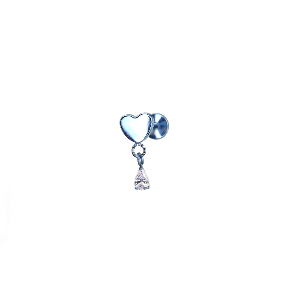 Heart Pendant Teardrop CZ Titanium Ear Studs - Heart Pendant Teardrop CZ Titanium Ear Studs - Blue / 6mm by CRUXJEWELRY