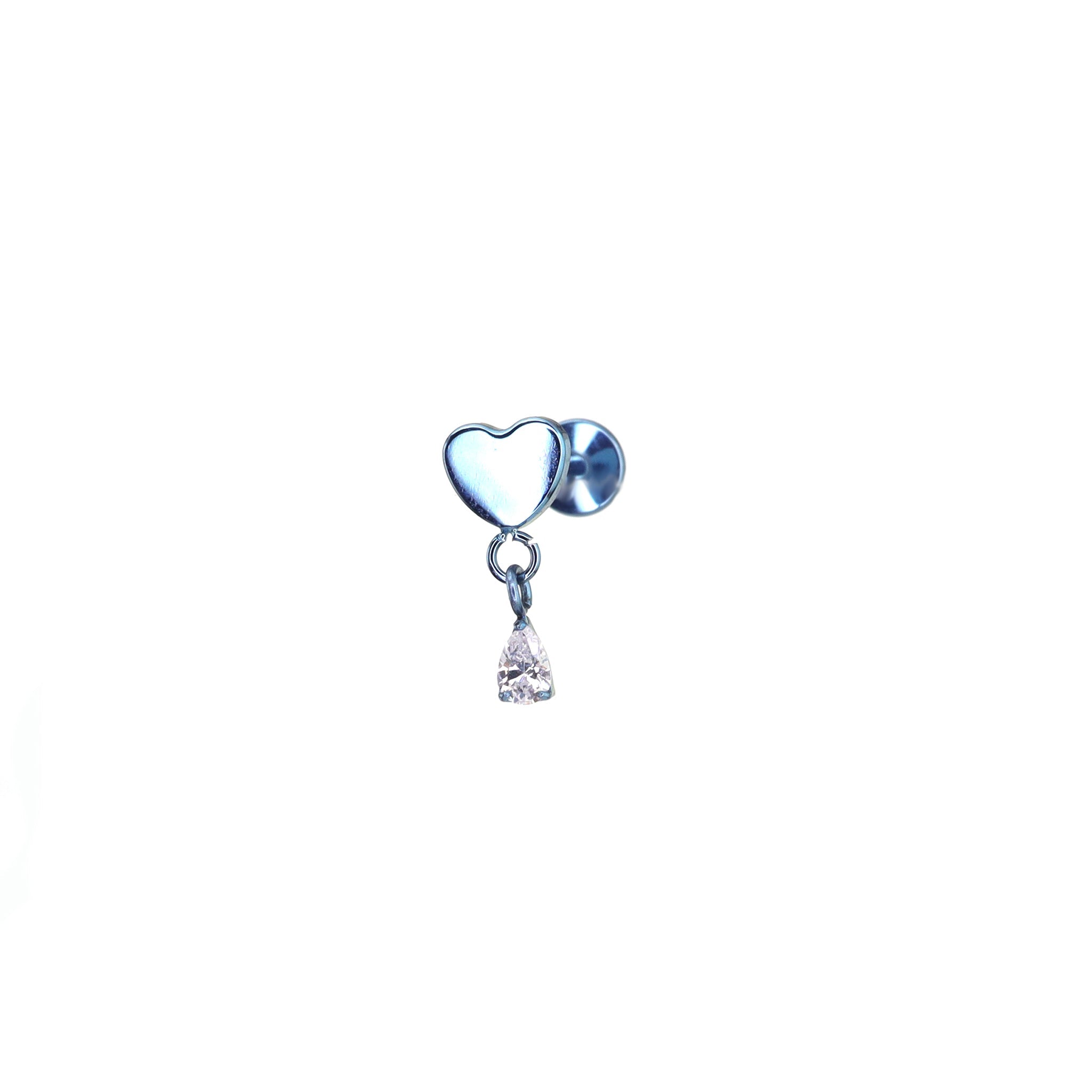 Heart Pendant Teardrop CZ Titanium Ear Studs - Heart Pendant Teardrop CZ Titanium Ear Studs - Blue / 6mm by CRUXJEWELRY