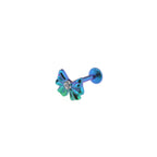 3D Engraved CZ Bow Titanium Ear Studs - 3D Engraved CZ Bow Titanium Ear Studs - Fluorescent Green / 6mm by CRUXJEWELRY