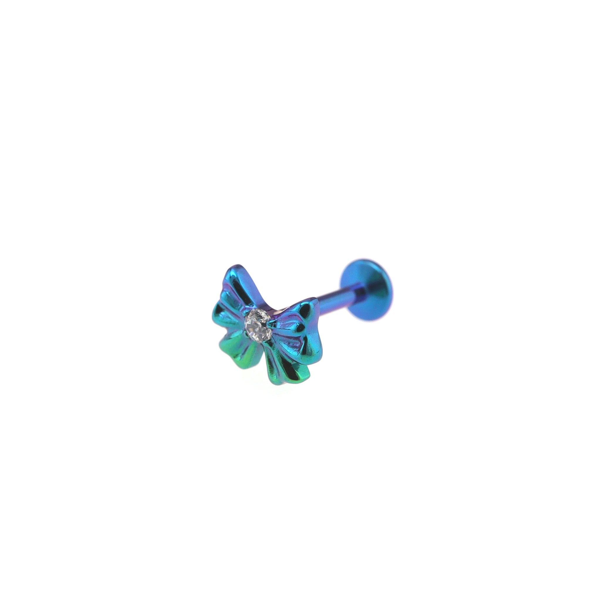 3D Engraved CZ Bow Titanium Ear Studs - 3D Engraved CZ Bow Titanium Ear Studs - Fluorescent Green / 6mm by CRUXJEWELRY