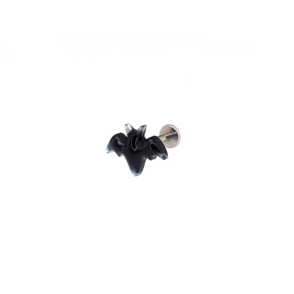 Hallowmas - Dark Gothic Bat Internally Threaded Stainless Steel Lip Ring - Hallowmas - Dark Gothic Bat Internally Threaded Stainless Steel Lip Ring - 6mm by CRUXJEWELRY