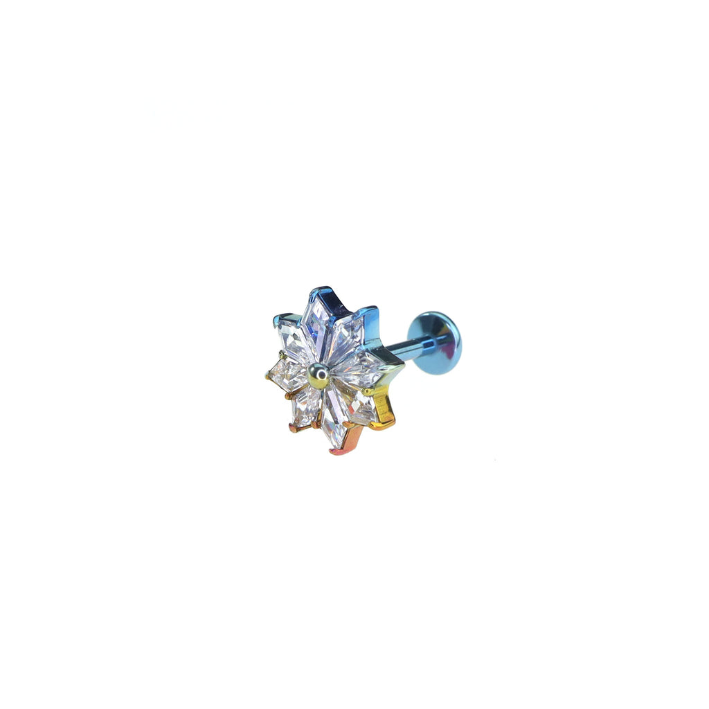 Snowflake CZ Titanium Internally Threaded Ear Studs - Snowflake CZ Titanium Internally Threaded Ear Studs - Rainbow / 6mm by CRUXJEWELRY