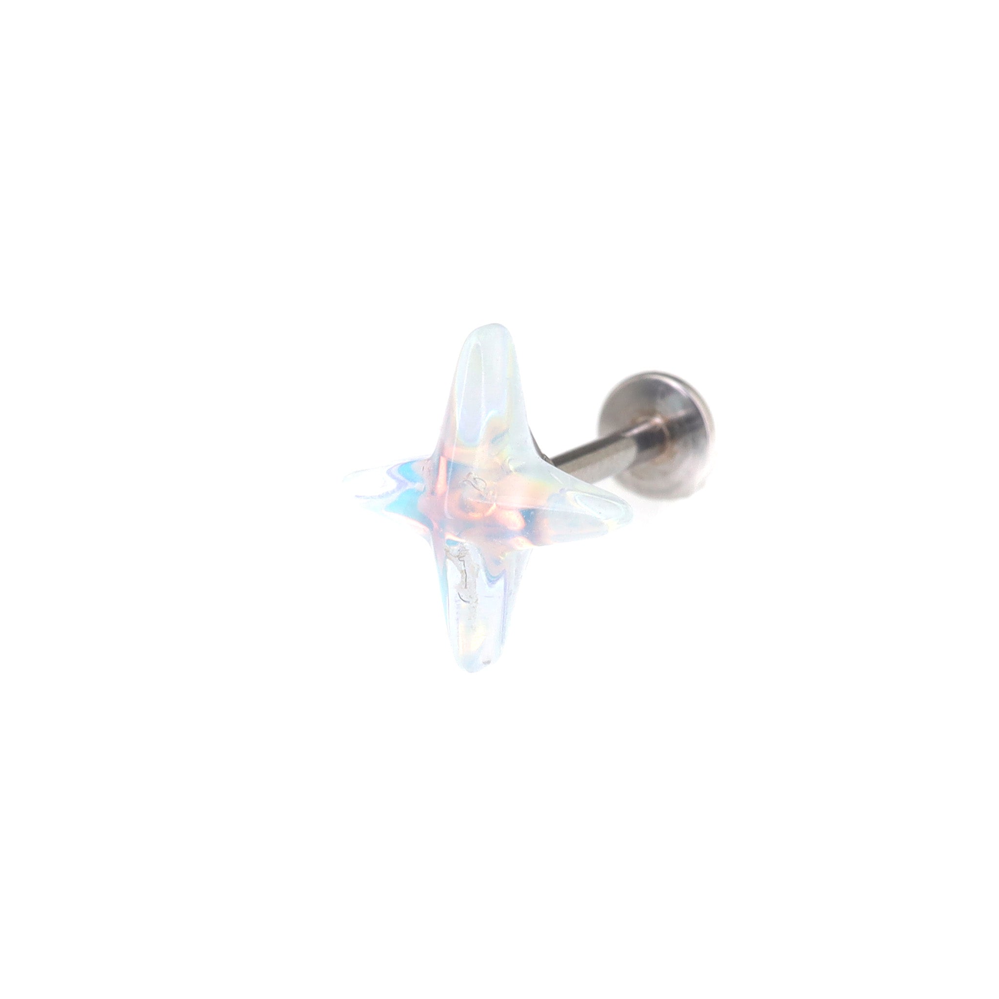 Resin Semi-Transparent Four-Point Star Stainless Steel Ear Studs - Resin Semi-Transparent Four-Point Star Stainless Steel Ear Studs - white-jade / 6mm by CRUXJEWELRY
