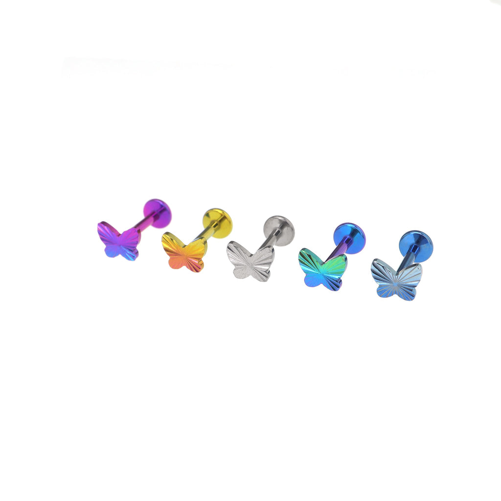 Engraved Vivid Linework Butterfly Titanium Ear Studs - Engraved Vivid Linework Butterfly Titanium Ear Studs - Pink-Yellow Gradient / 6mm by CRUXJEWELRY