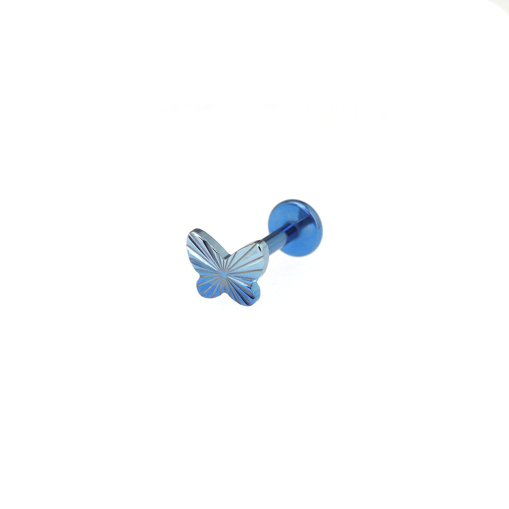 Engraved Vivid Linework Butterfly Titanium Ear Studs - Engraved Vivid Linework Butterfly Titanium Ear Studs - Blue-White Gradient / 6mm by CRUXJEWELRY